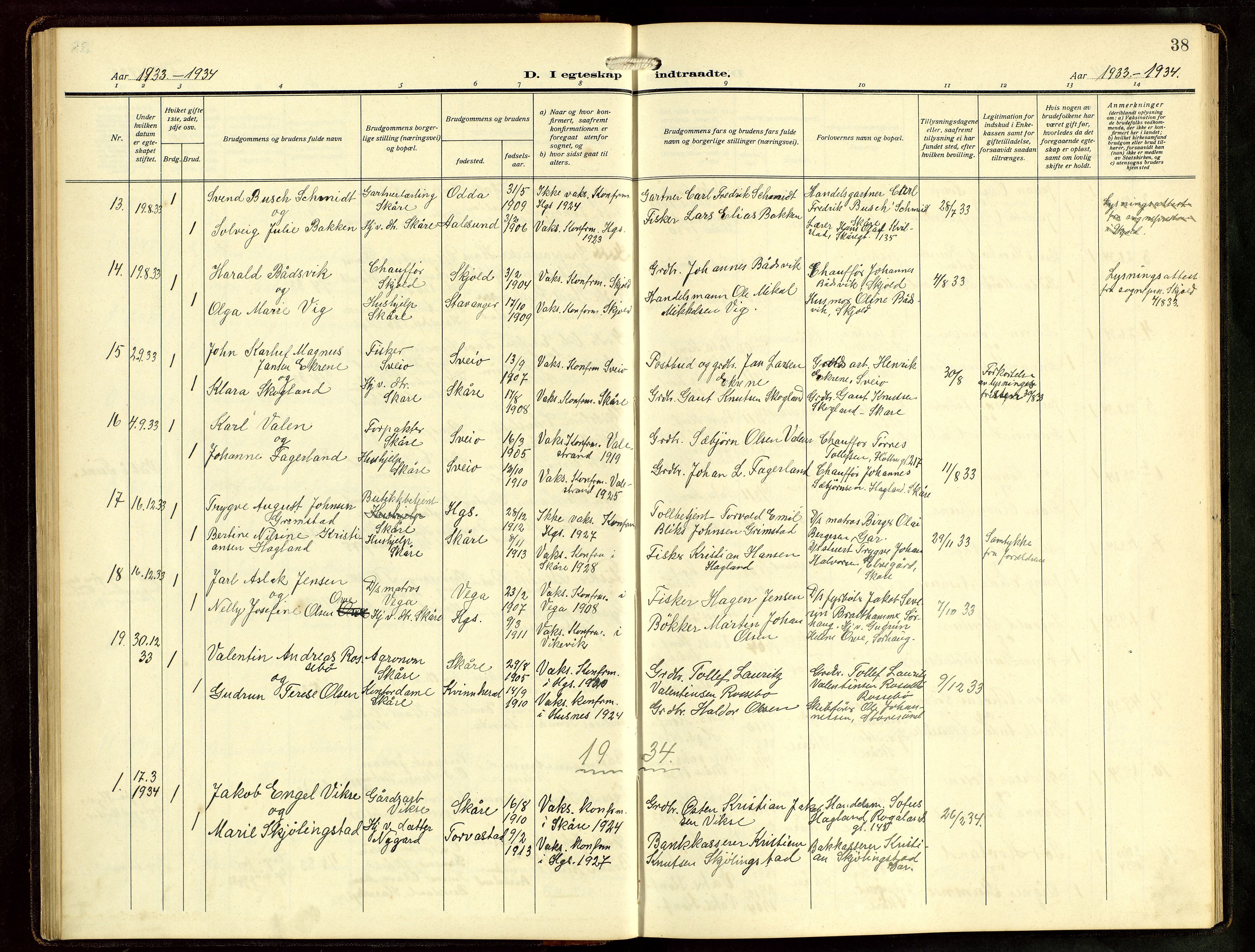 Haugesund sokneprestkontor, AV/SAST-A -101863/H/Ha/Hab/L0006: Parish register (copy) no. B 9, 1909-1951, p. 38