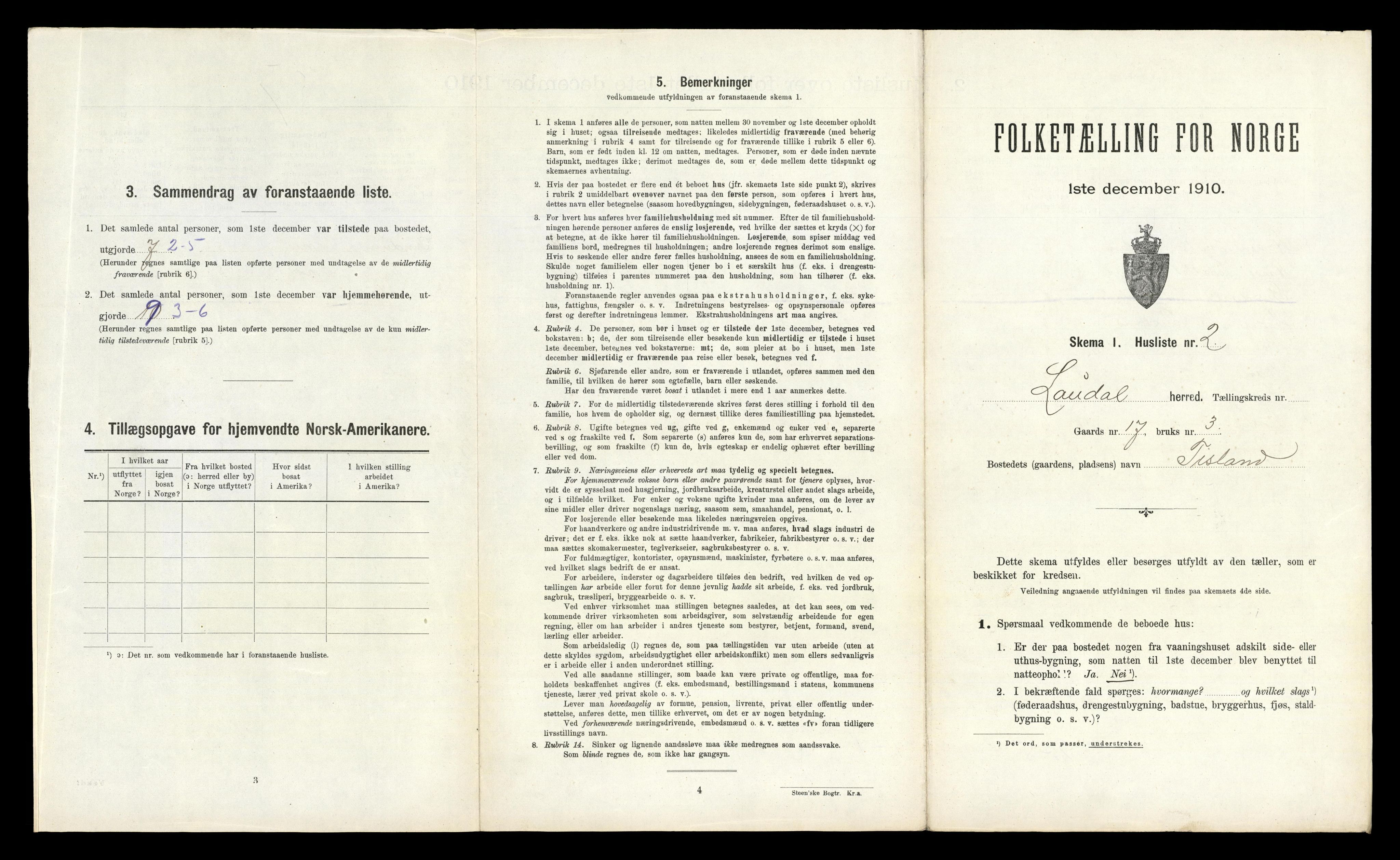 RA, 1910 census for Laudal, 1910, p. 237