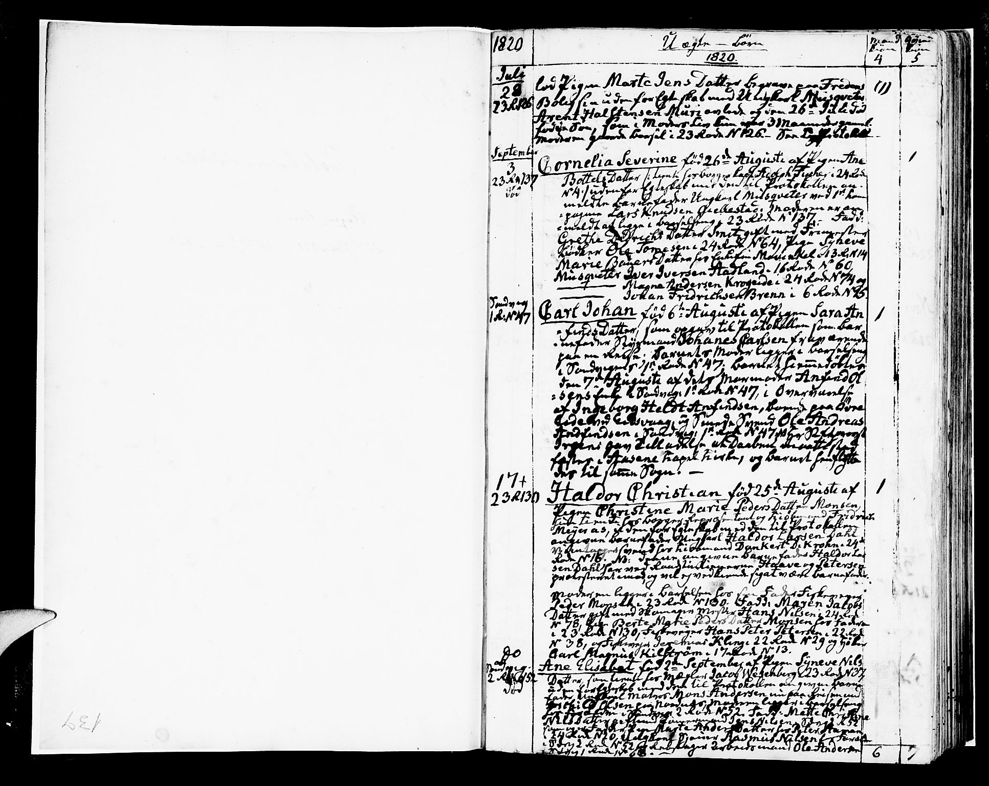 Korskirken sokneprestembete, AV/SAB-A-76101/H/Hab: Parish register (copy) no. A 4, 1820-1832, p. 137