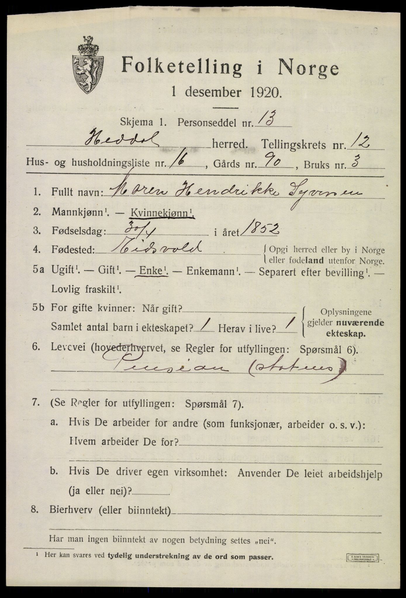 SAKO, 1920 census for Heddal, 1920, p. 8326