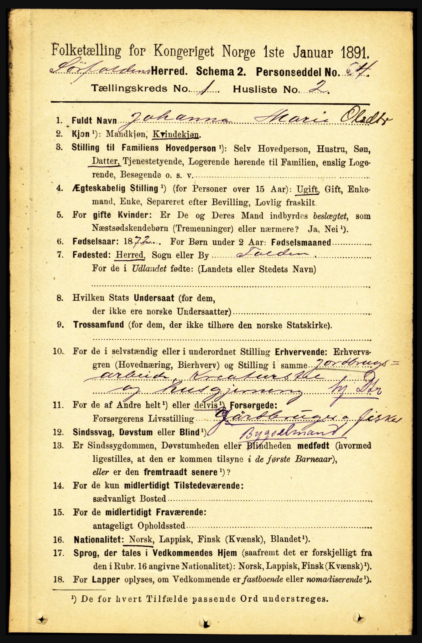 RA, 1891 census for 1845 Sørfold, 1891, p. 56