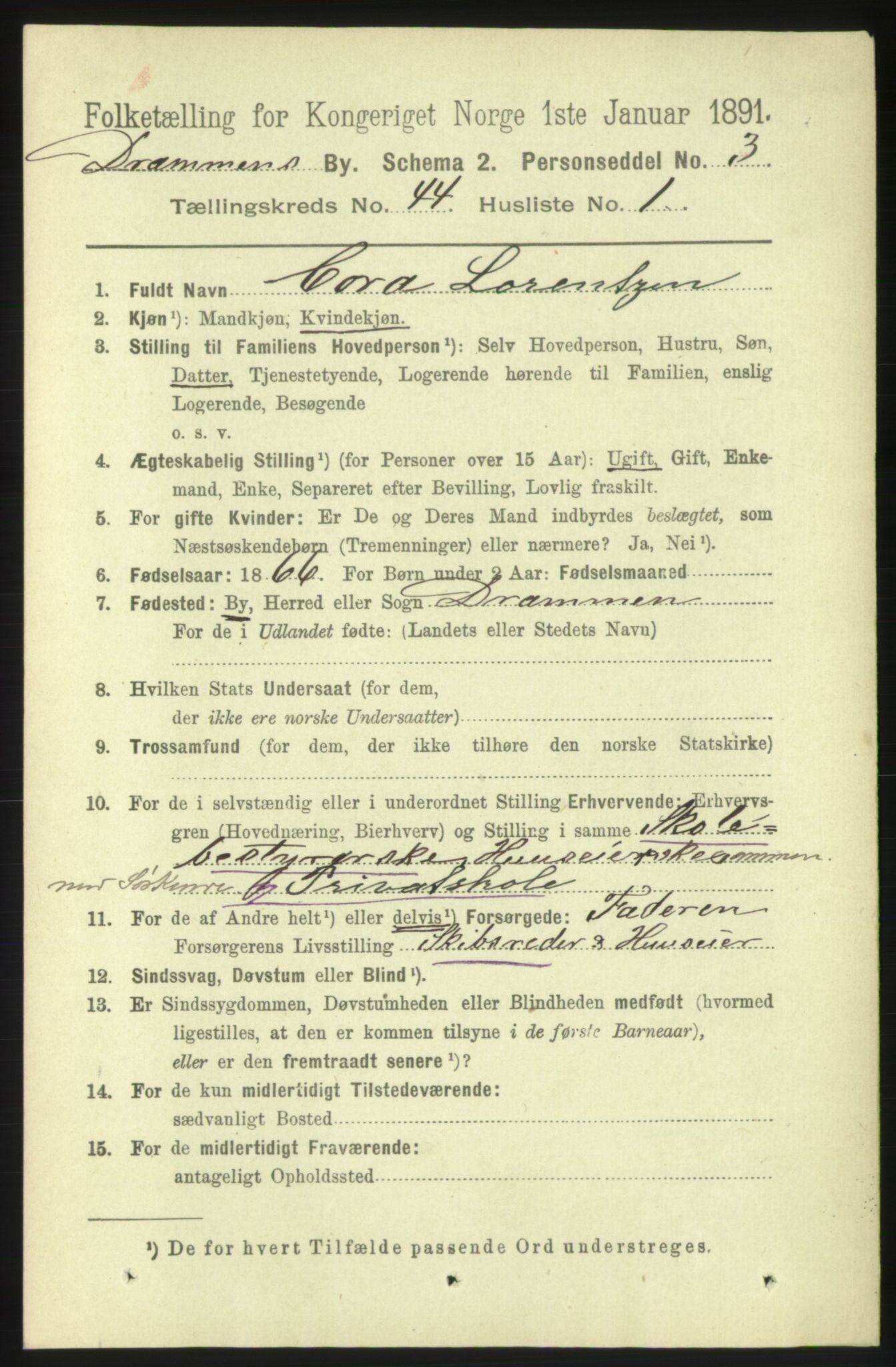 RA, 1891 census for 0602 Drammen, 1891, p. 25398