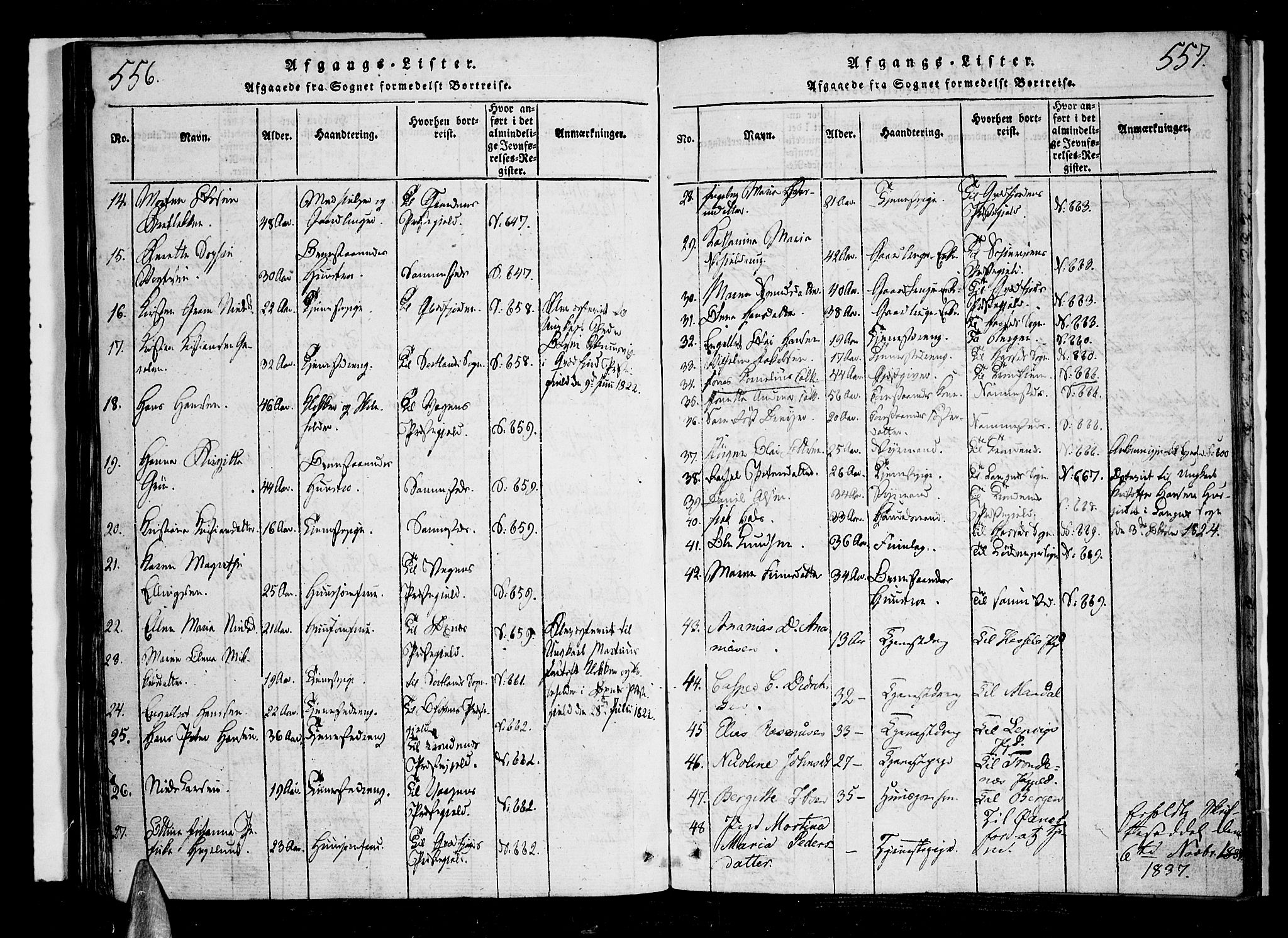 Ministerialprotokoller, klokkerbøker og fødselsregistre - Nordland, AV/SAT-A-1459/897/L1395: Parish register (official) no. 897A03, 1820-1841, p. 556-557