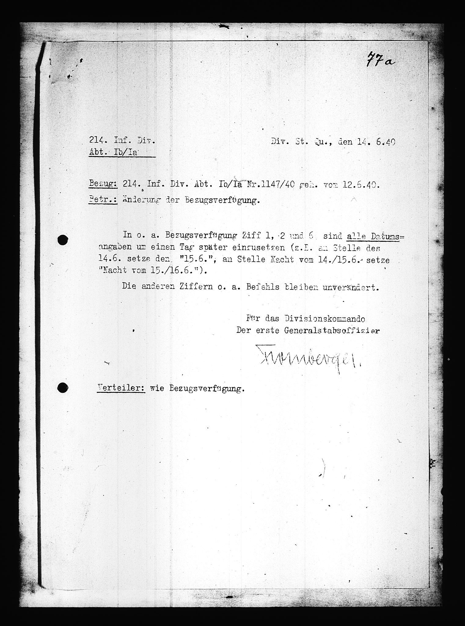 Documents Section, AV/RA-RAFA-2200/V/L0088: Amerikansk mikrofilm "Captured German Documents".
Box No. 727.  FKA jnr. 601/1954., 1939-1940, p. 375