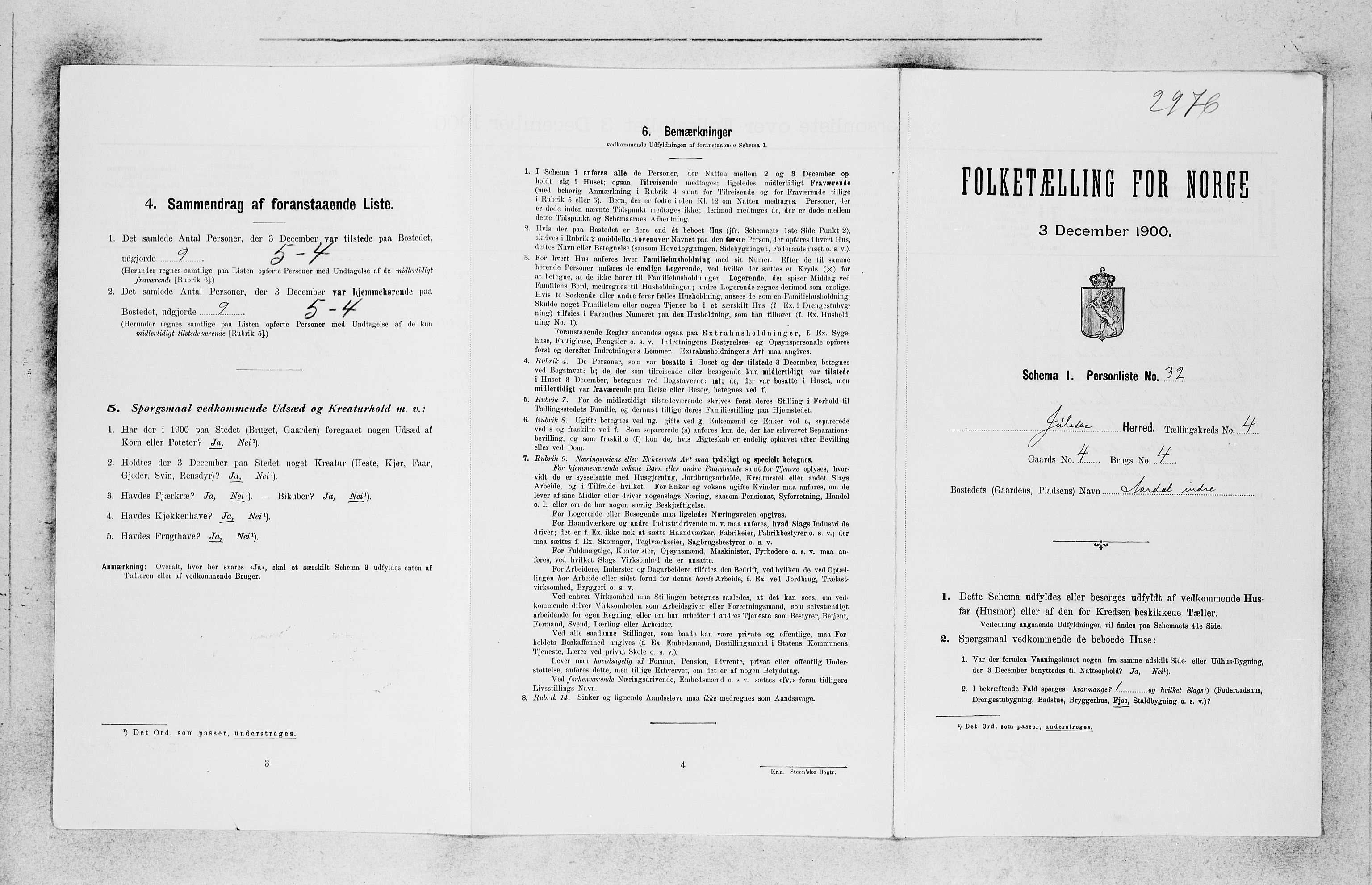 SAB, 1900 census for Jølster, 1900, p. 425