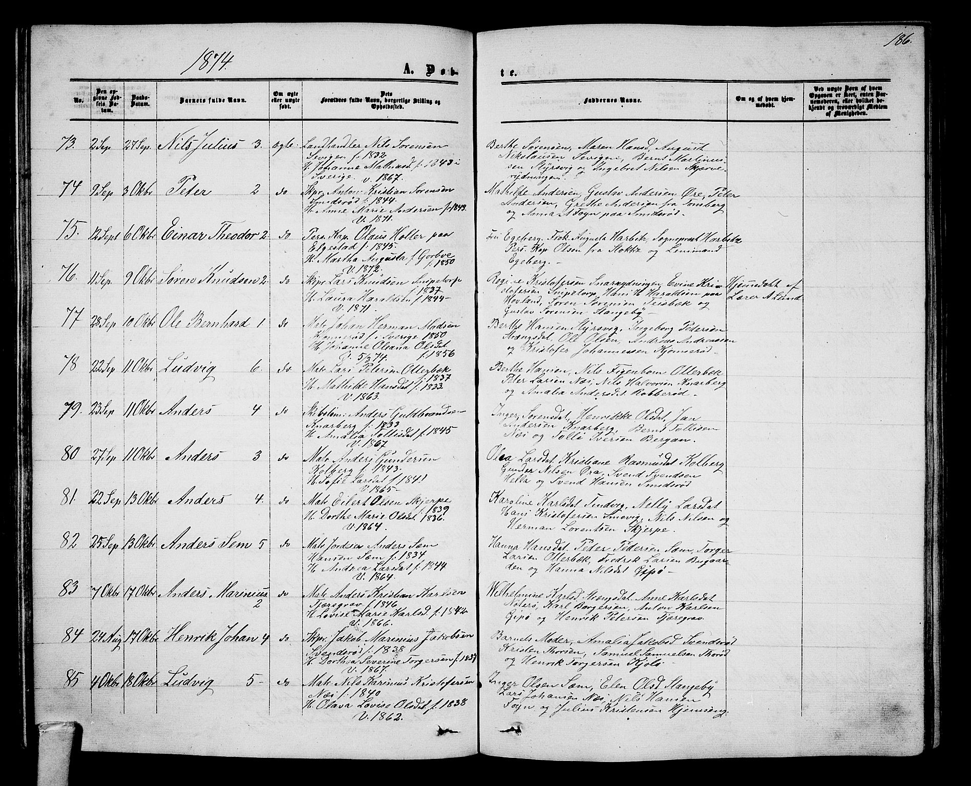Nøtterøy kirkebøker, SAKO/A-354/G/Ga/L0002: Parish register (copy) no. I 2, 1860-1877, p. 186