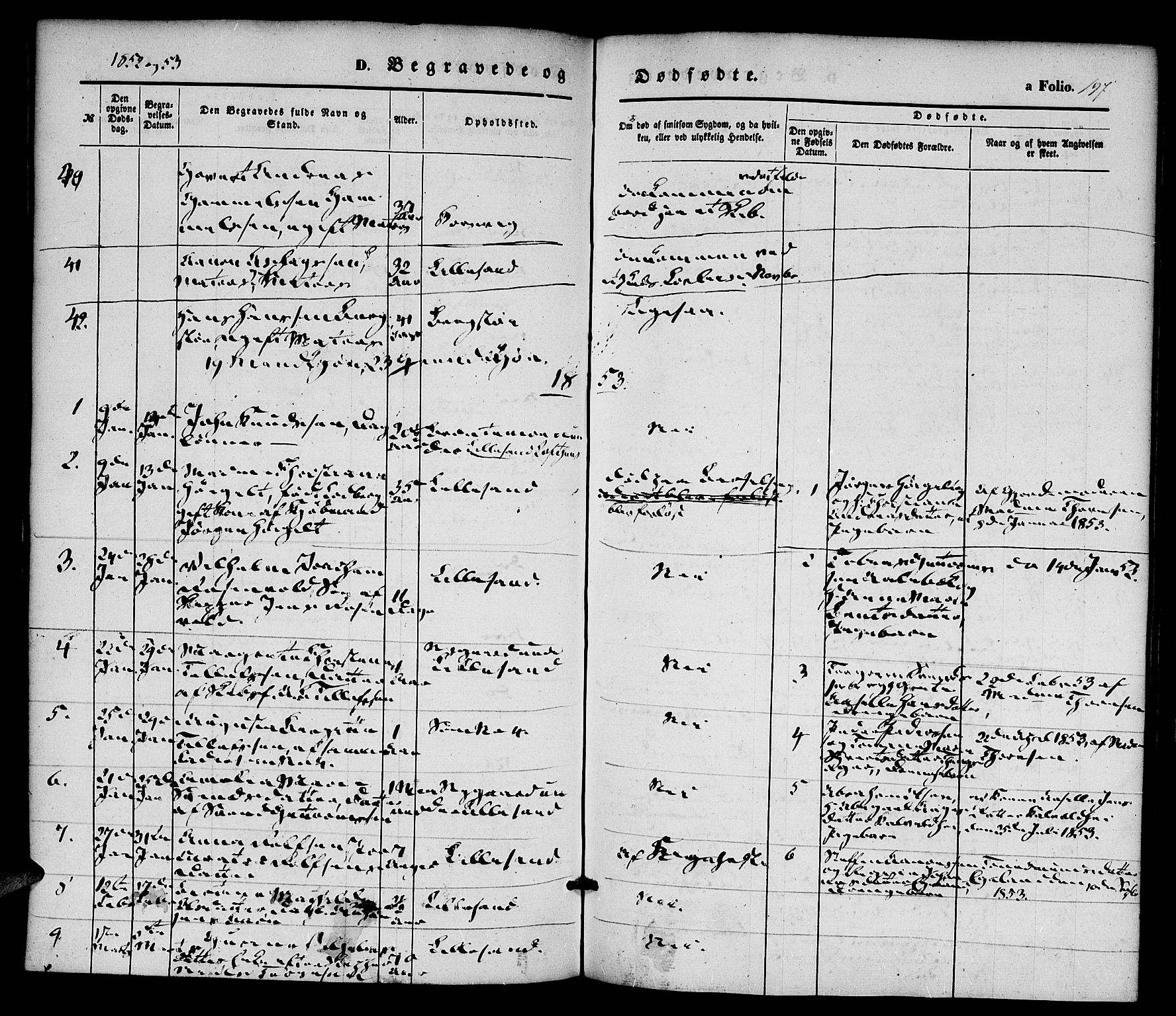 Vestre Moland sokneprestkontor, SAK/1111-0046/F/Fa/Fab/L0006: Parish register (official) no. A 6, 1850-1858, p. 197