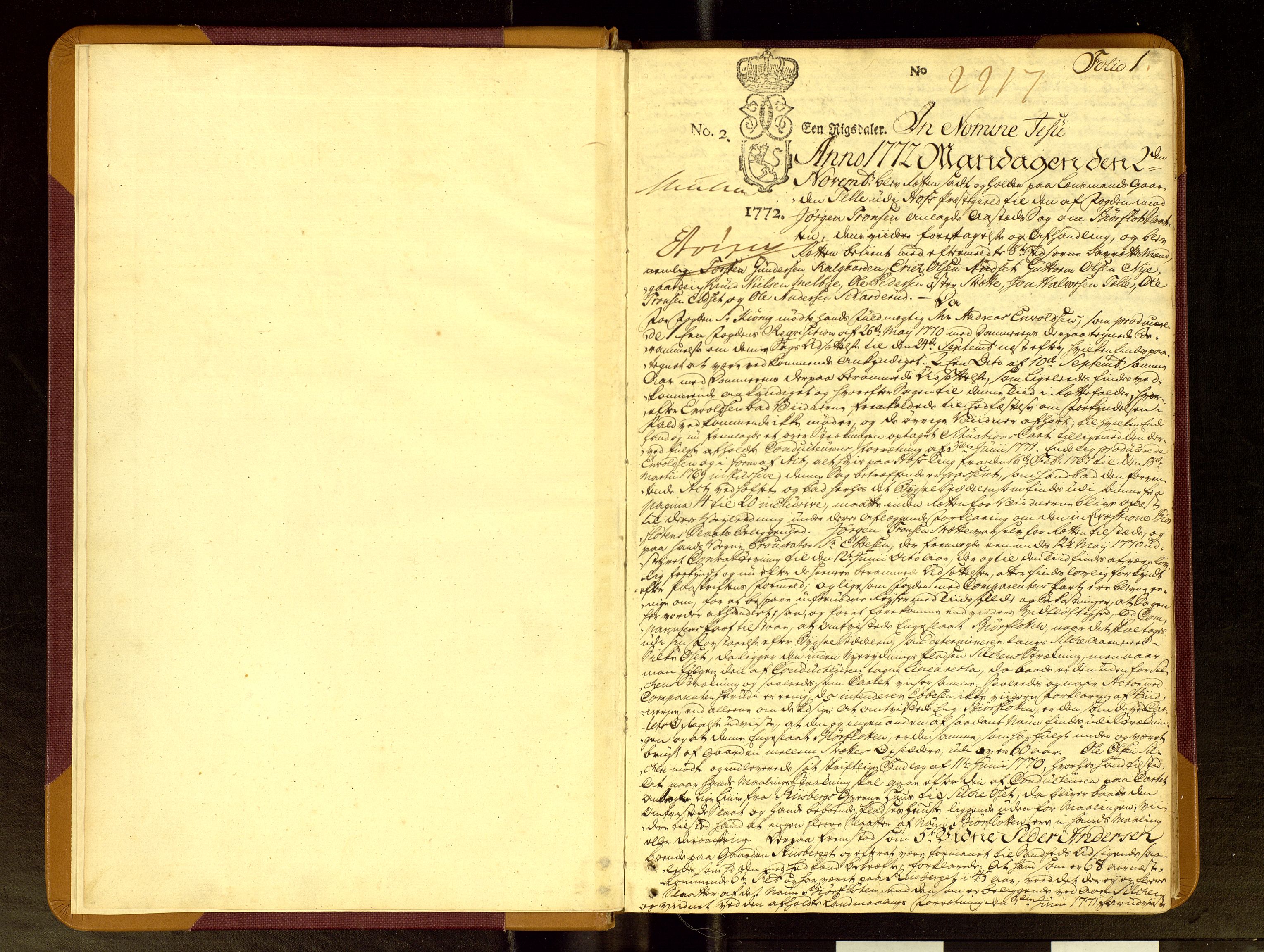 Solør og Odalen sorenskriveri, SAH/TING-026/G/Gc/Gca/L0001: Justis- og politisaker, 1772-1778, p. 1