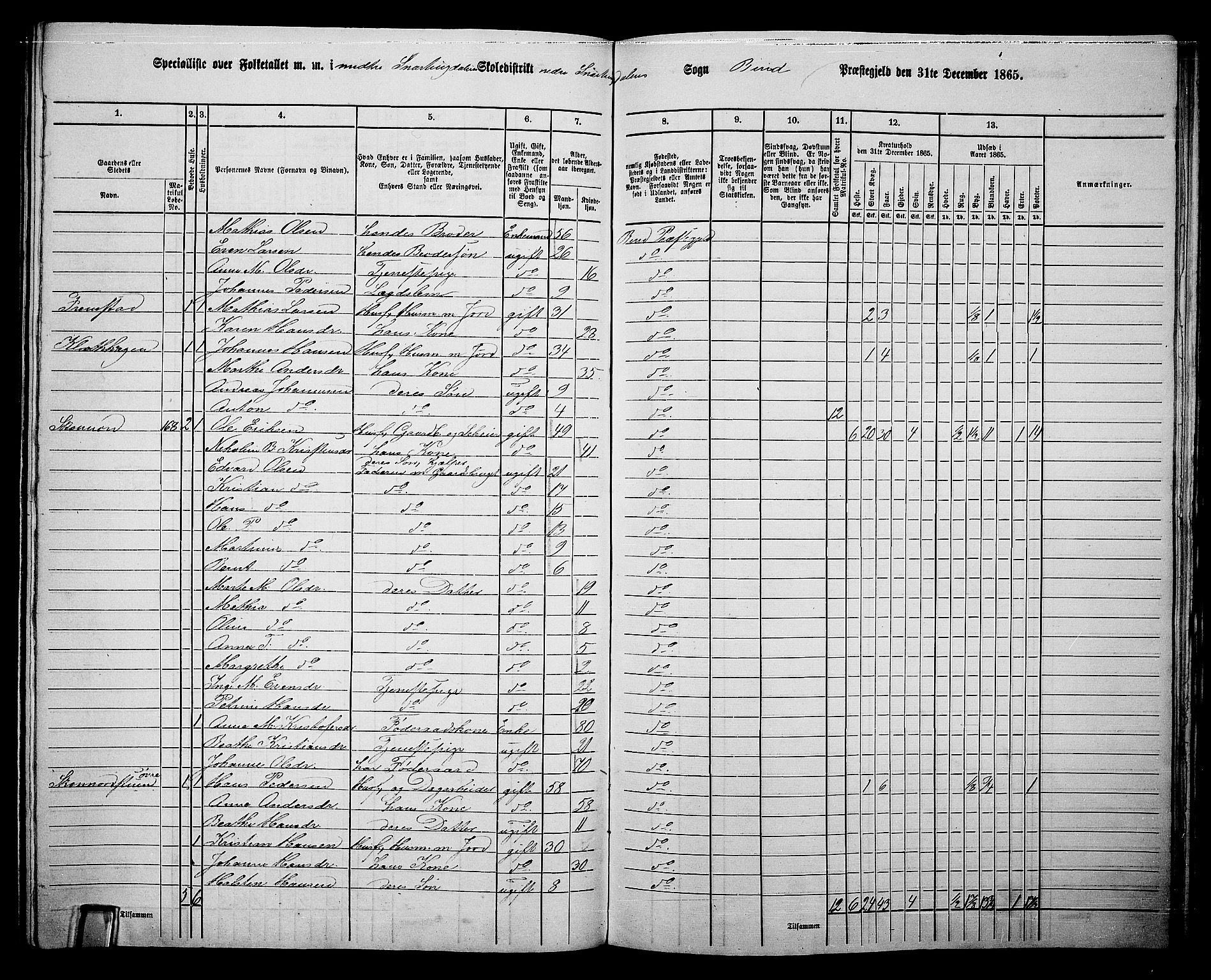 RA, 1865 census for Biri, 1865, p. 157