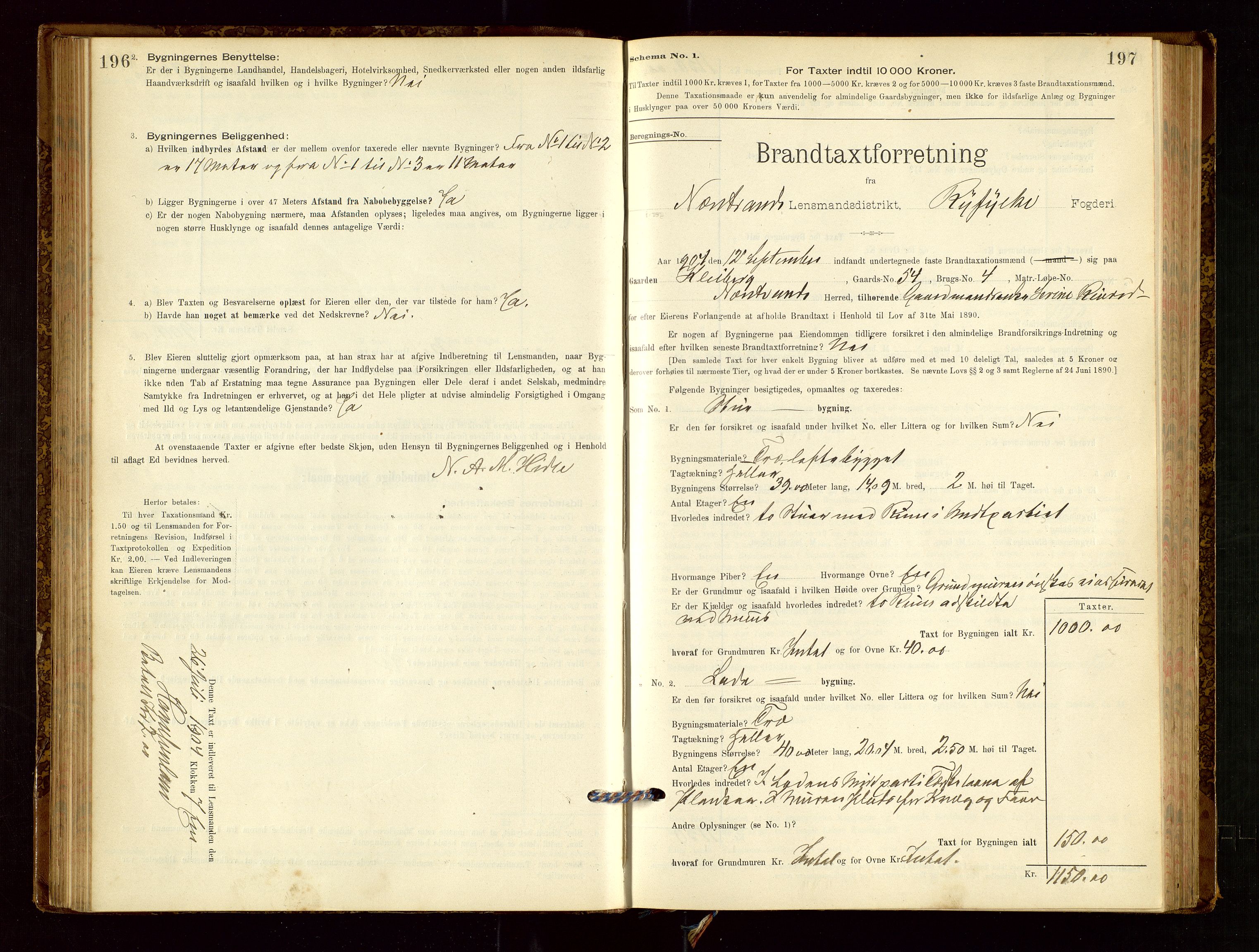 Nedstrand lensmannskontor, SAST/A-100236/Gob/L0001: "Brandtaxationsprotokol for Nerstrand Lensmandsdistrikt Ryfylke fogderi", 1895-1915, p. 196-197