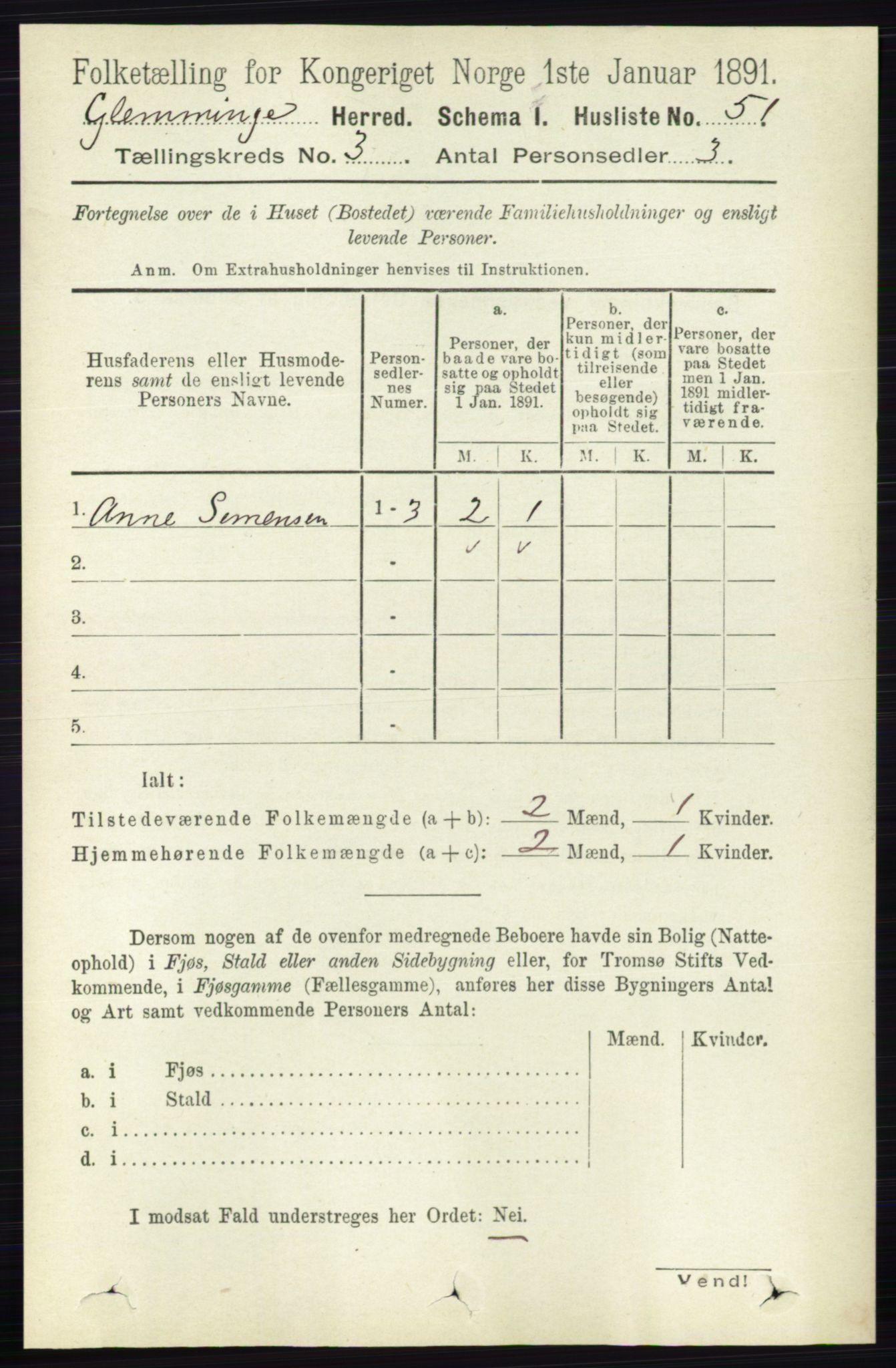 RA, 1891 census for 0132 Glemmen, 1891, p. 1842