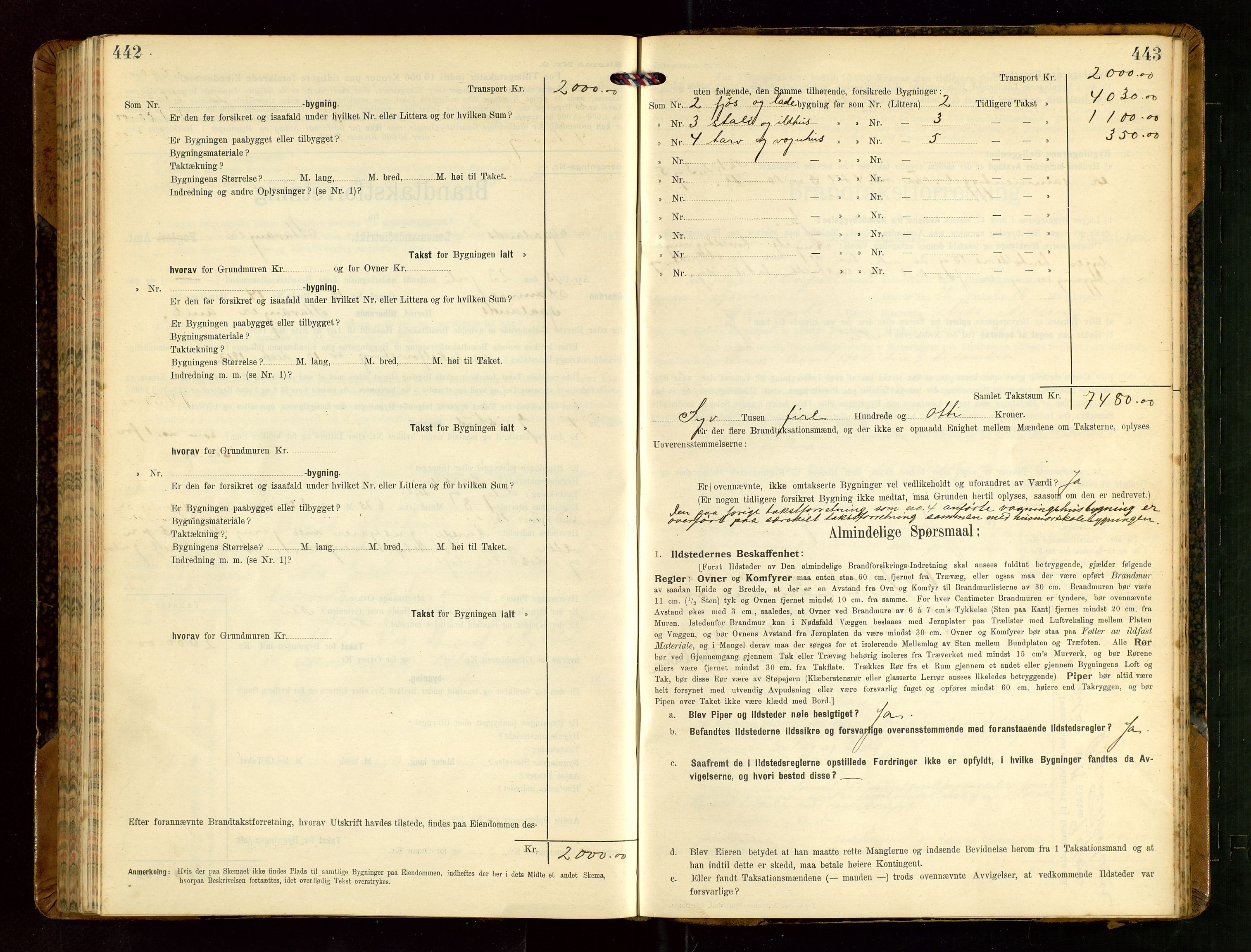 Håland lensmannskontor, AV/SAST-A-100100/Gob/L0004: Branntakstprotokoll - skjematakst. Register i boken., 1913-1915, p. 442-443