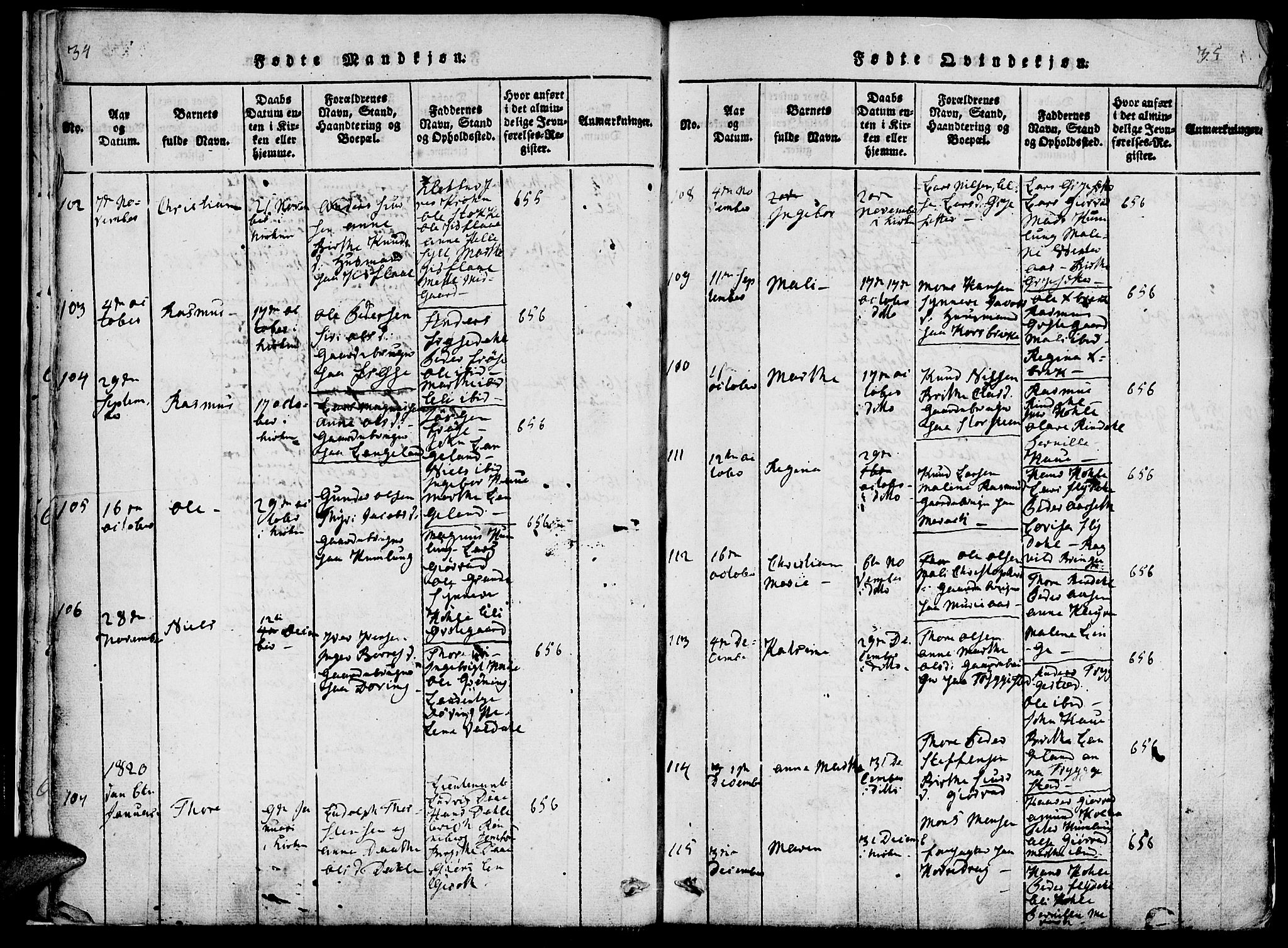 Ministerialprotokoller, klokkerbøker og fødselsregistre - Møre og Romsdal, SAT/A-1454/519/L0260: Parish register (copy) no. 519C01, 1817-1829, p. 34-35
