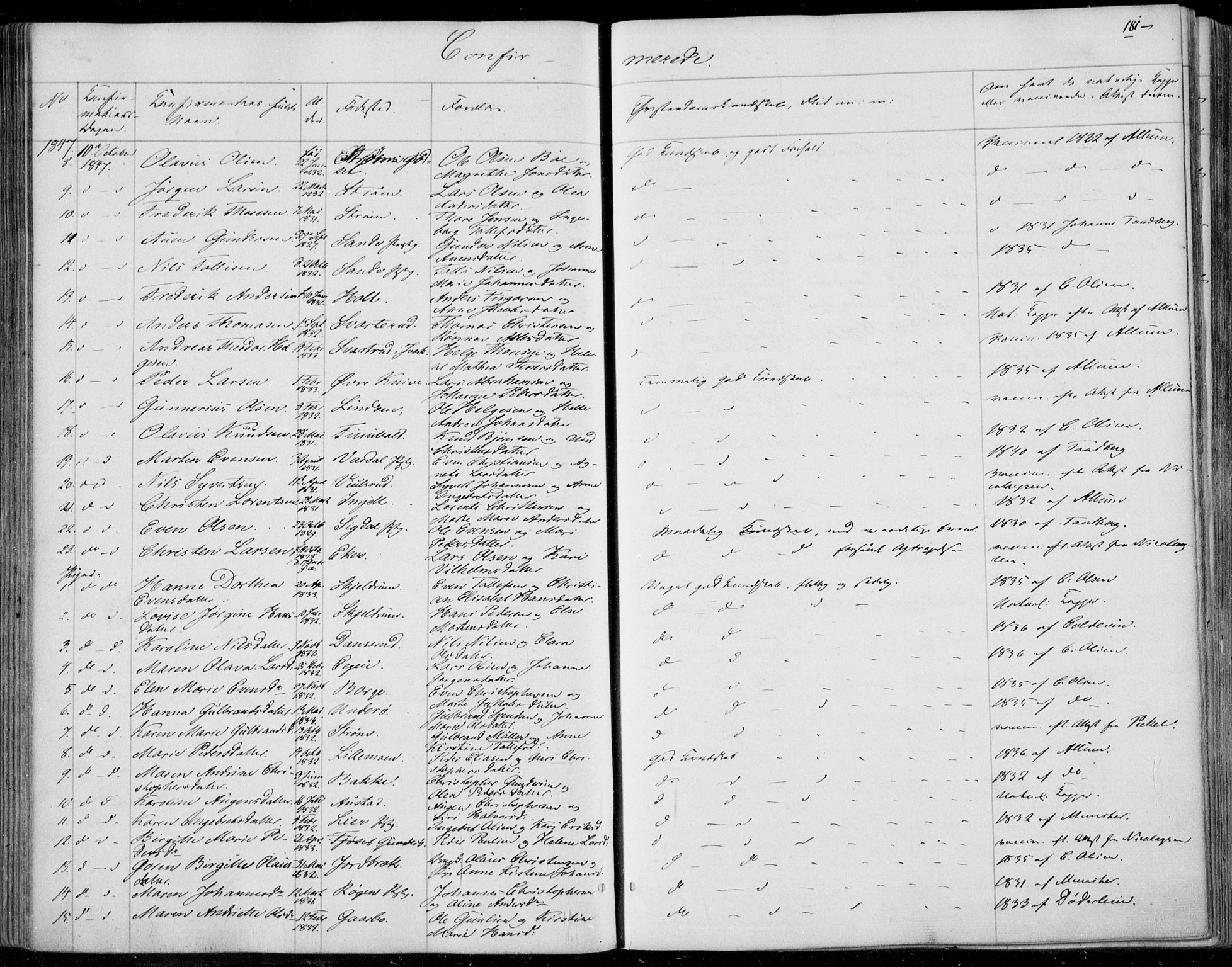 Skoger kirkebøker, SAKO/A-59/F/Fa/L0003: Parish register (official) no. I 3, 1842-1861, p. 181