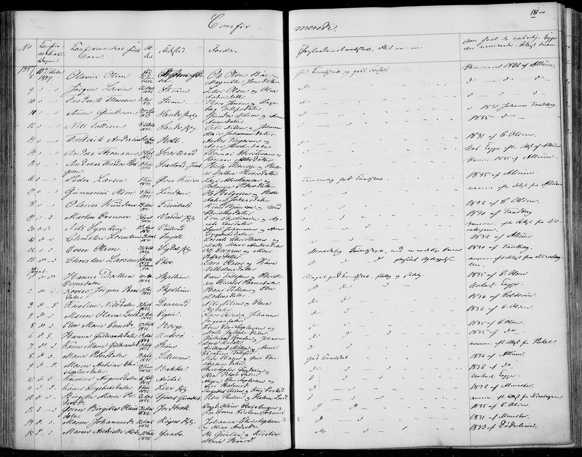 Skoger kirkebøker, AV/SAKO-A-59/F/Fa/L0003: Parish register (official) no. I 3, 1842-1861, p. 181