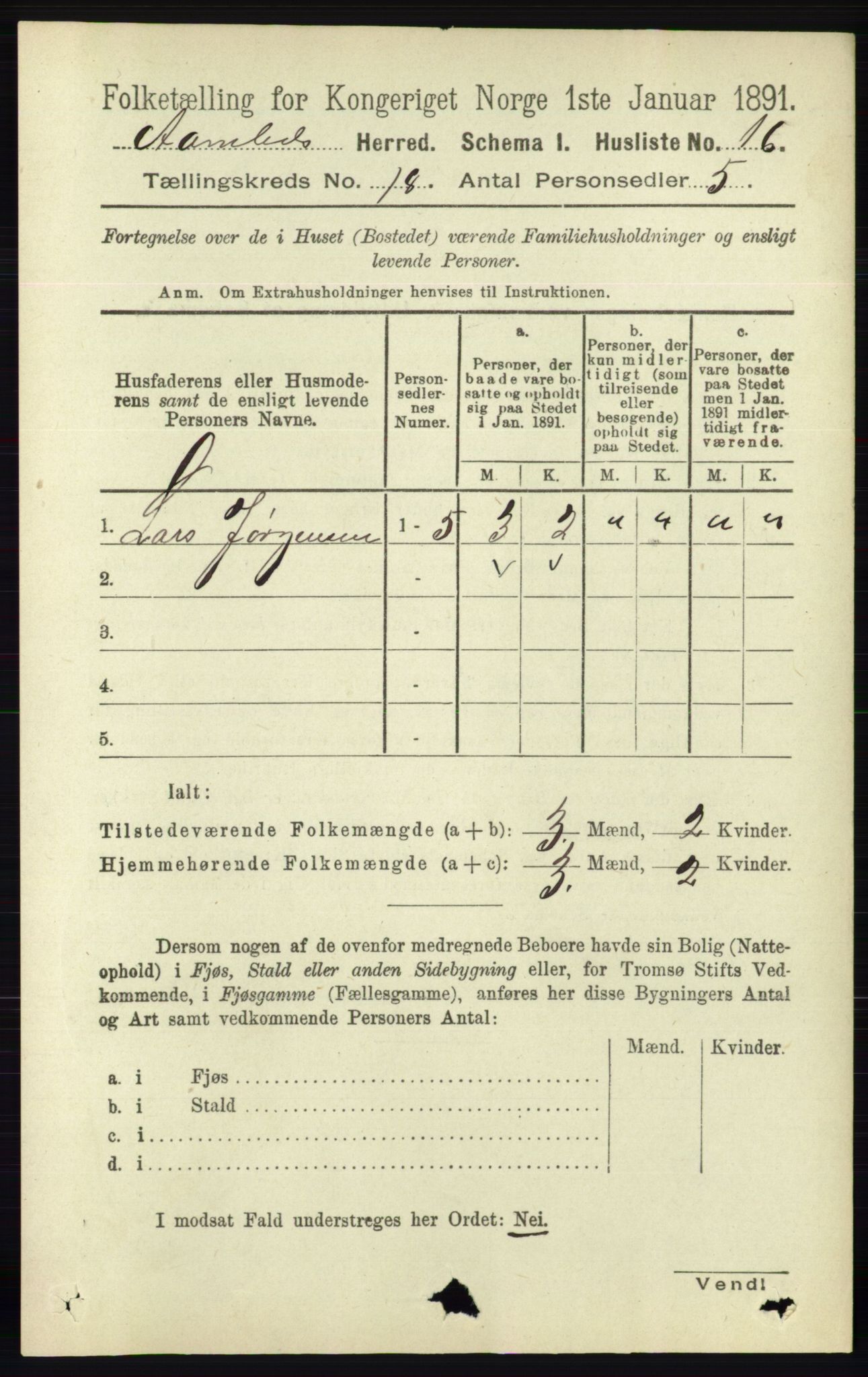 RA, 1891 census for 0929 Åmli, 1891, p. 2998