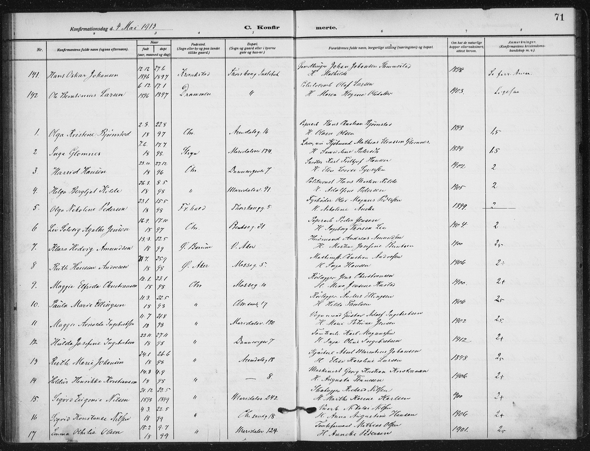 Sagene prestekontor Kirkebøker, SAO/A-10796/F/L0008: Parish register (official) no. 8, 1910-1919, p. 71