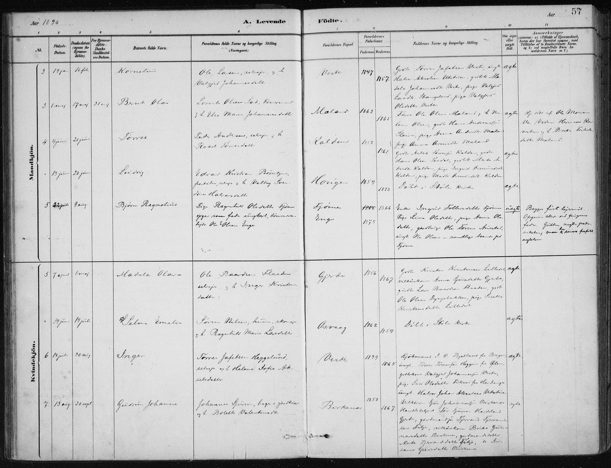 Etne sokneprestembete, AV/SAB-A-75001/H/Haa: Parish register (official) no. C  1, 1879-1919, p. 57