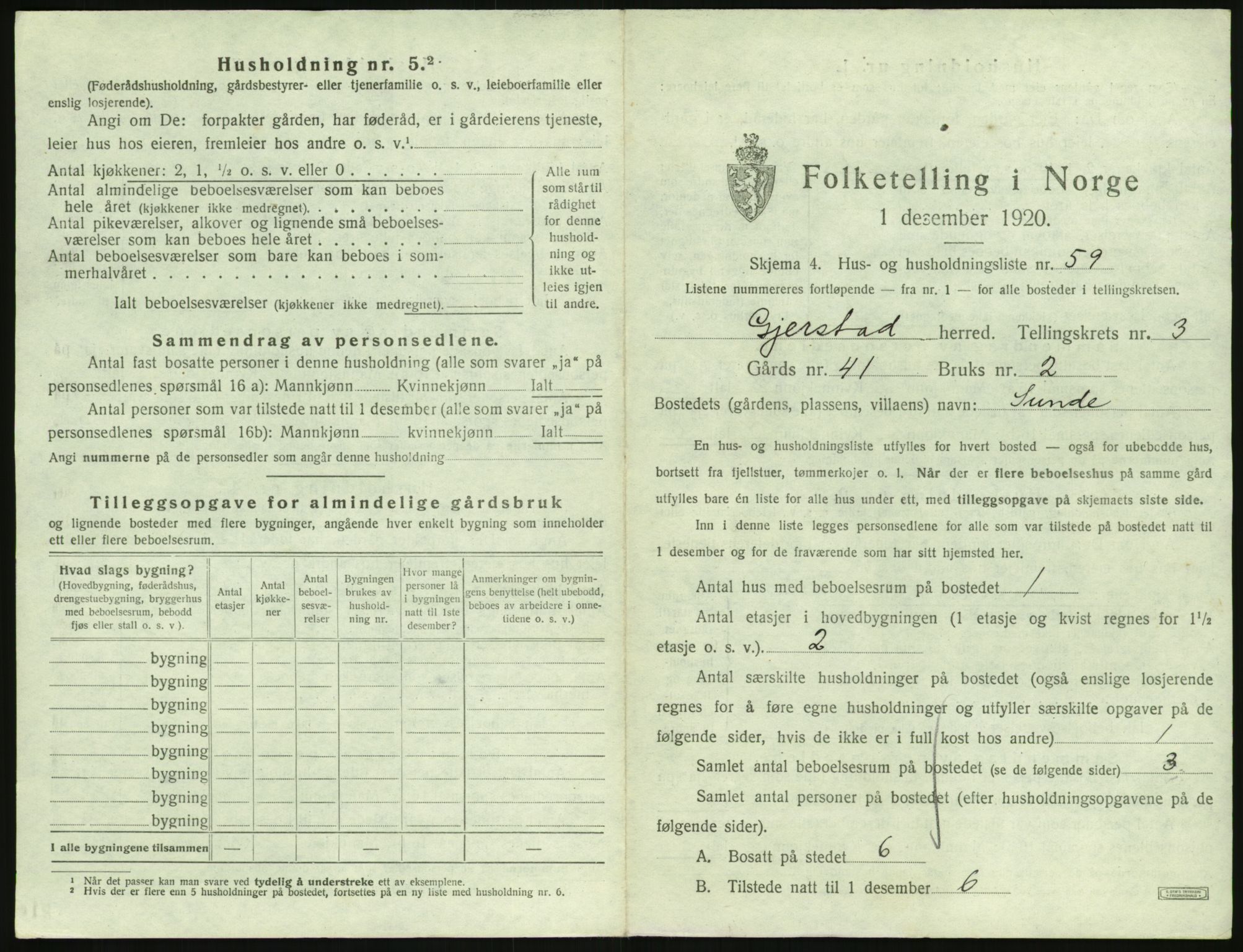 SAK, 1920 census for Gjerstad, 1920, p. 335