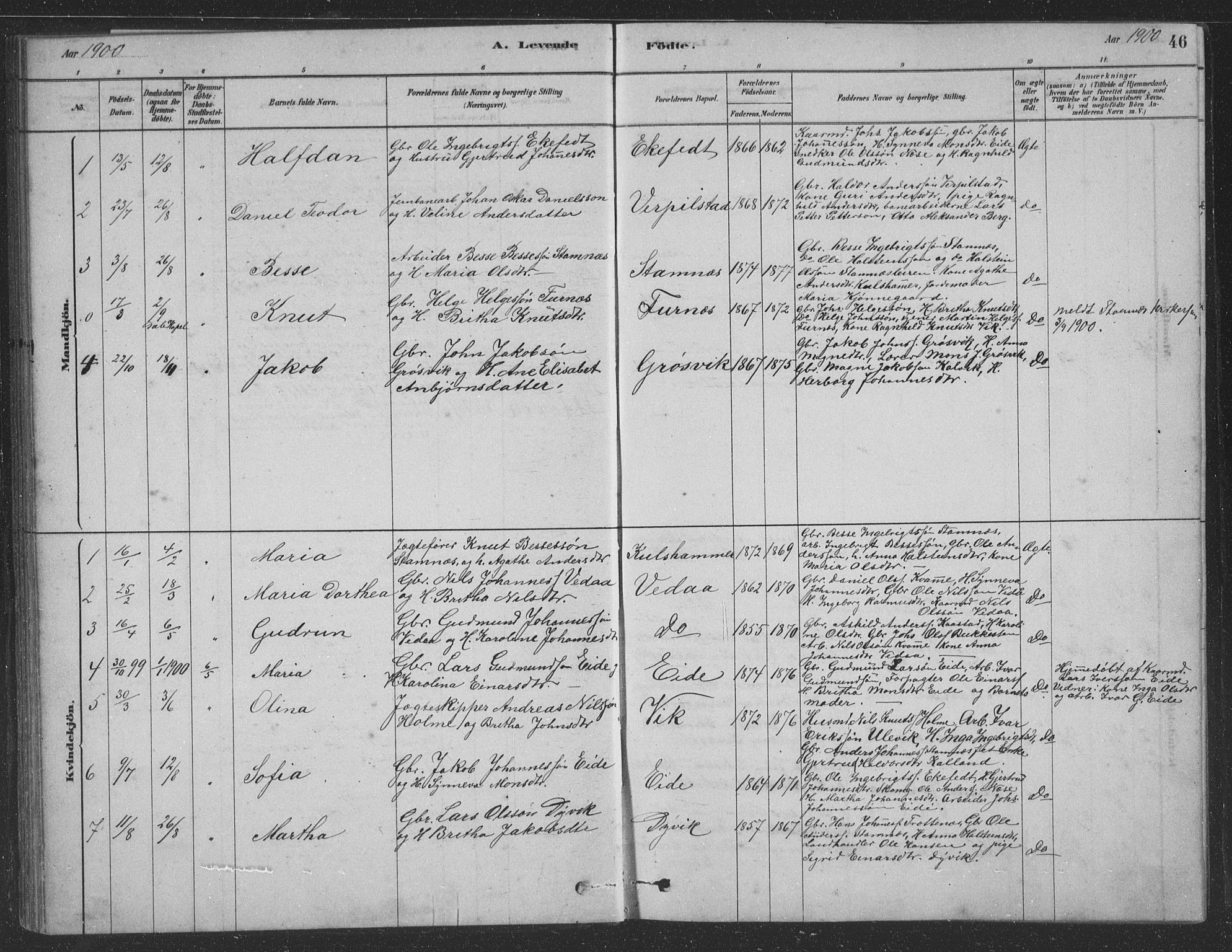 Vaksdal Sokneprestembete, SAB/A-78901/H/Hab: Parish register (copy) no. D 1, 1878-1939, p. 46