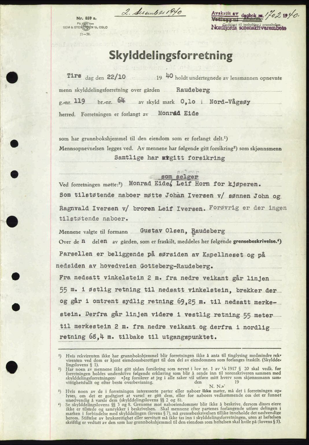 Nordfjord sorenskriveri, AV/SAB-A-2801/02/02b/02bj/L0006: Mortgage book no. A6, 1940-1941, Diary no: : 1702/1940