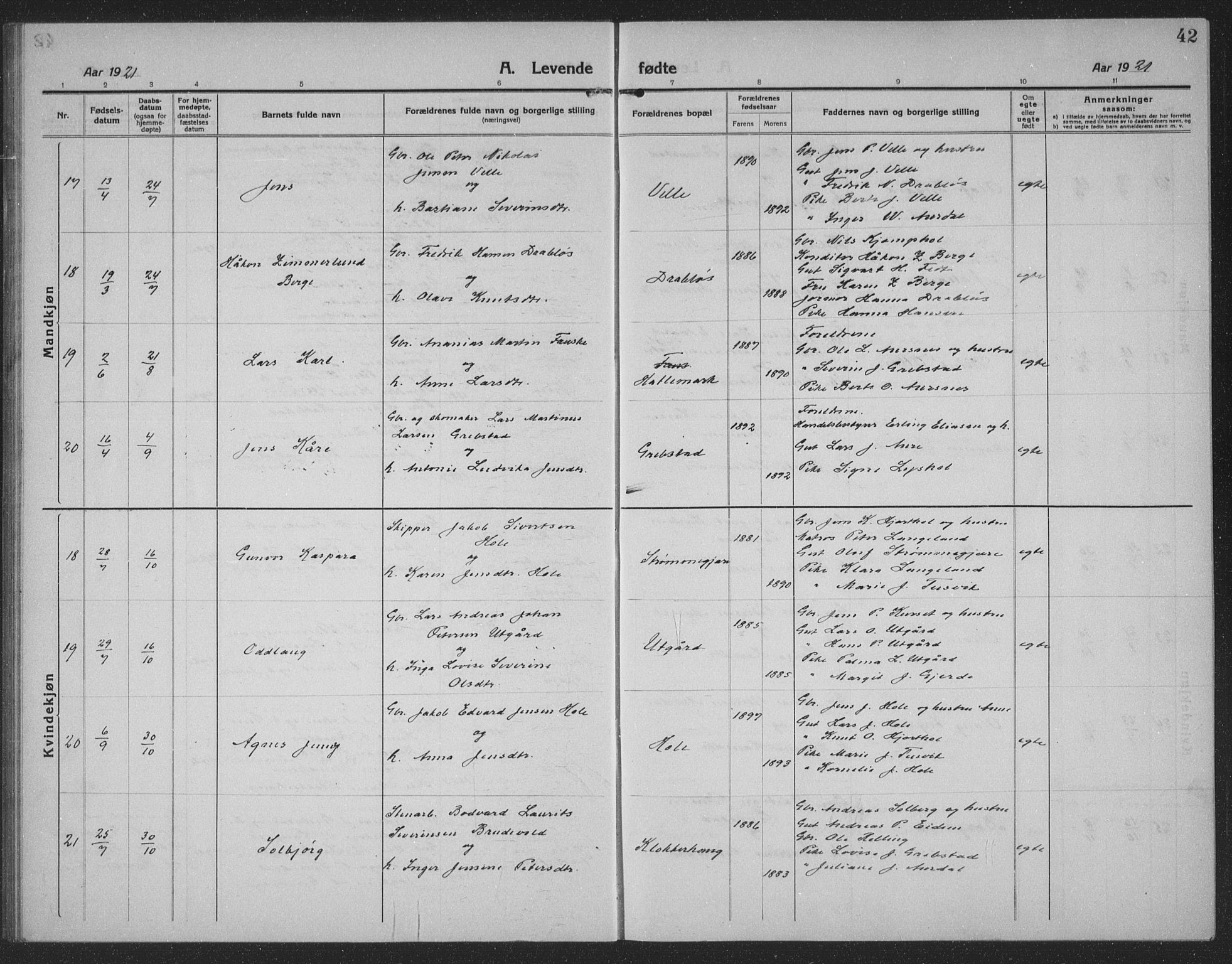 Ministerialprotokoller, klokkerbøker og fødselsregistre - Møre og Romsdal, AV/SAT-A-1454/523/L0342: Parish register (copy) no. 523C05, 1916-1937, p. 42