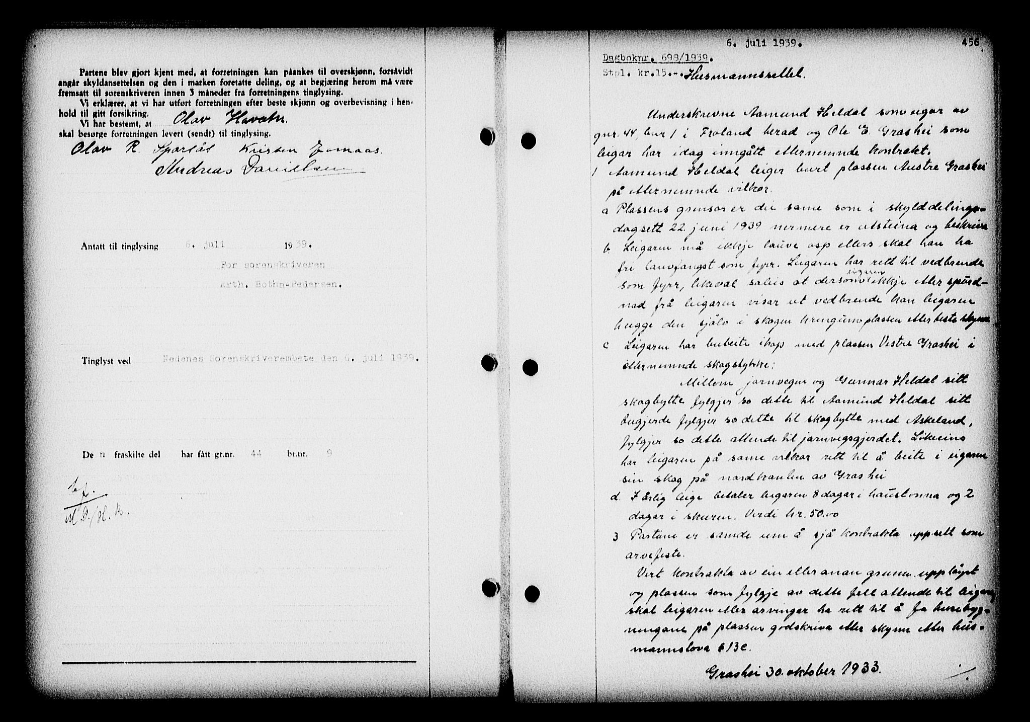 Nedenes sorenskriveri, AV/SAK-1221-0006/G/Gb/Gba/L0046: Mortgage book no. 42, 1938-1939, Diary no: : 698/1939