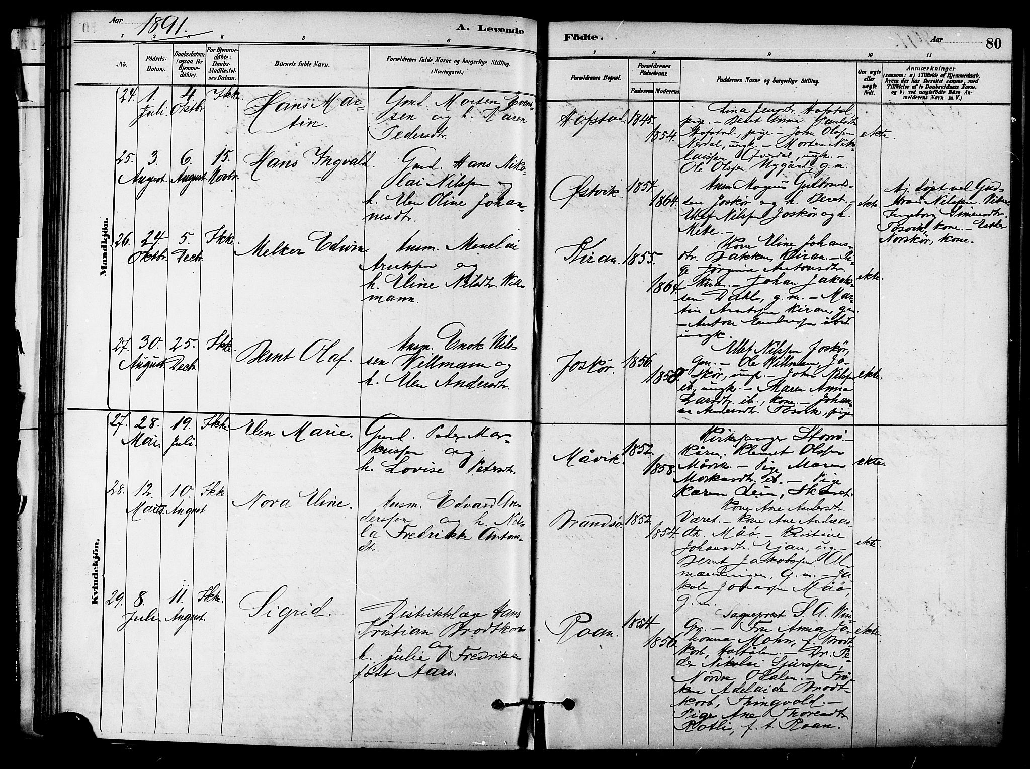 Ministerialprotokoller, klokkerbøker og fødselsregistre - Sør-Trøndelag, SAT/A-1456/657/L0707: Parish register (official) no. 657A08, 1879-1893, p. 80