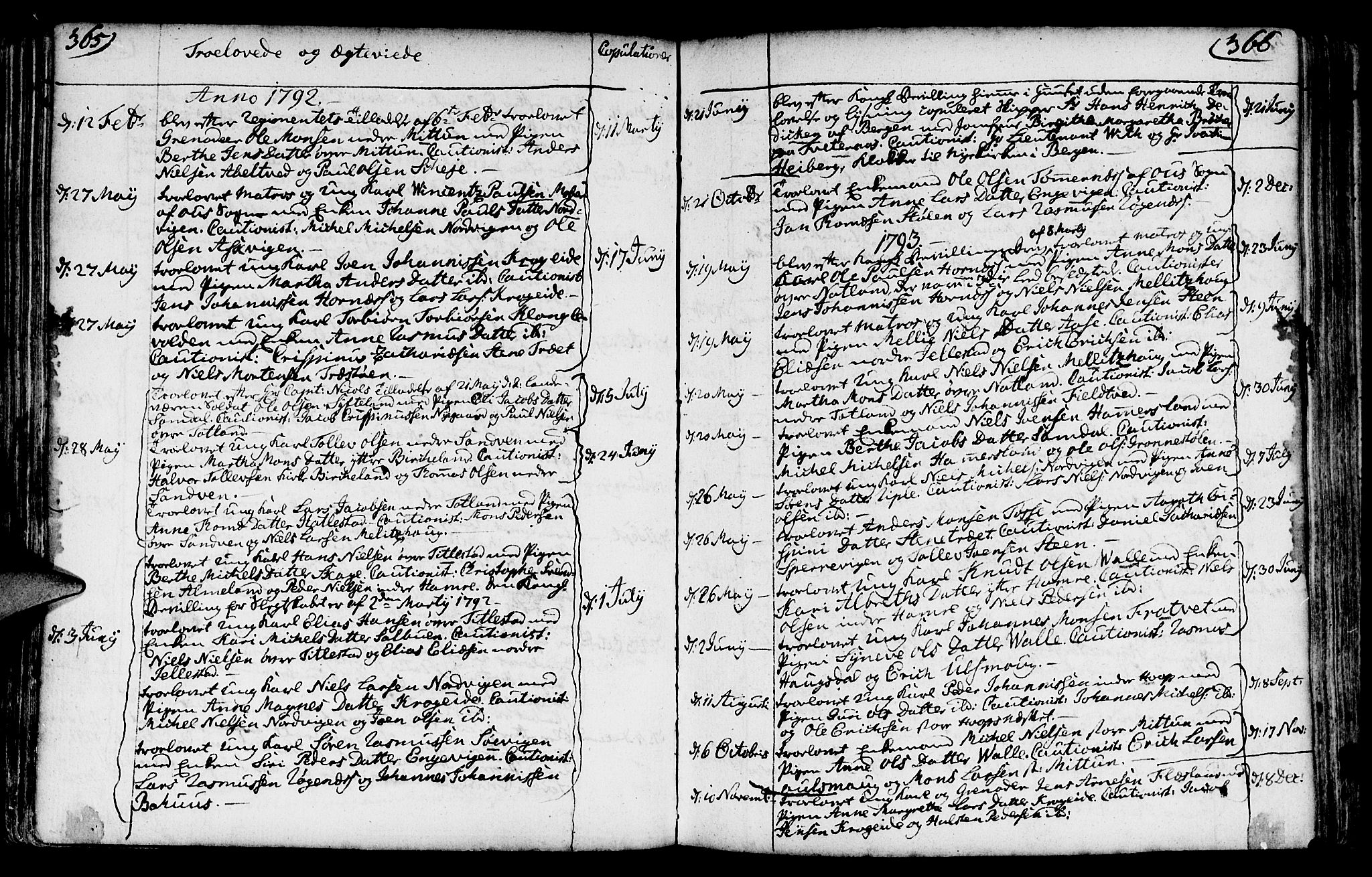 Fana Sokneprestembete, AV/SAB-A-75101/H/Haa/Haaa/L0005: Parish register (official) no. A 5, 1773-1799, p. 365-366