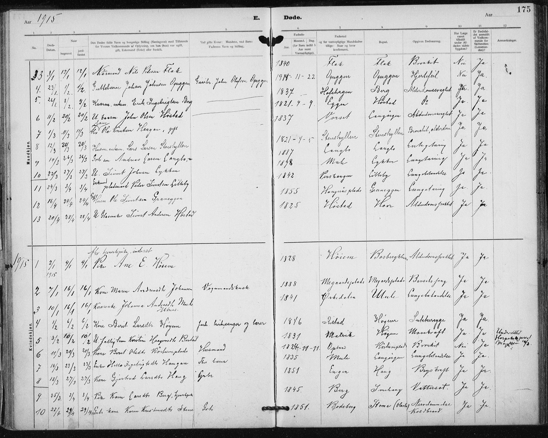 Ministerialprotokoller, klokkerbøker og fødselsregistre - Sør-Trøndelag, SAT/A-1456/612/L0381: Parish register (official) no. 612A13, 1907-1923, p. 175