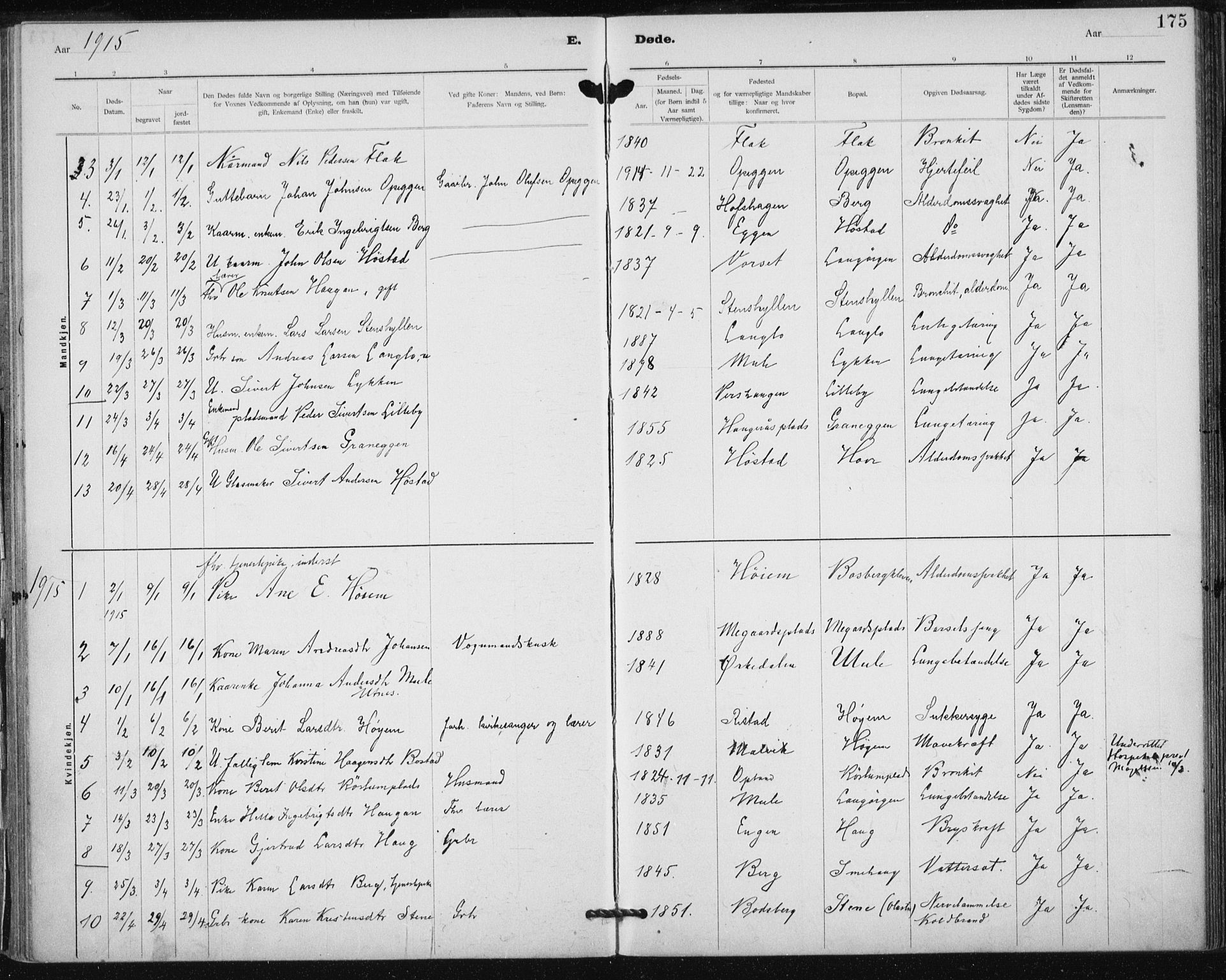 Ministerialprotokoller, klokkerbøker og fødselsregistre - Sør-Trøndelag, AV/SAT-A-1456/612/L0381: Parish register (official) no. 612A13, 1907-1923, p. 175