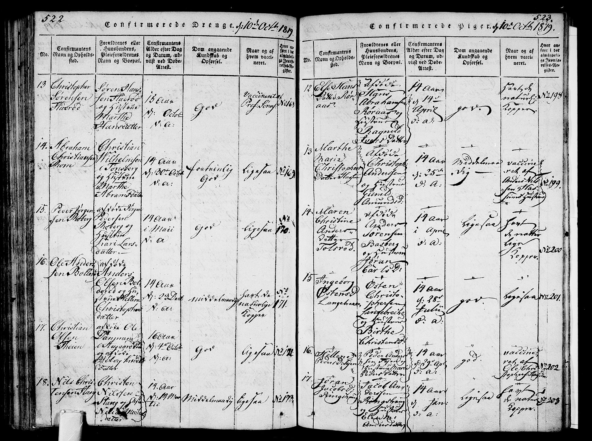 Sem kirkebøker, AV/SAKO-A-5/F/Fa/L0004: Parish register (official) no. I 4, 1814-1825, p. 522-523