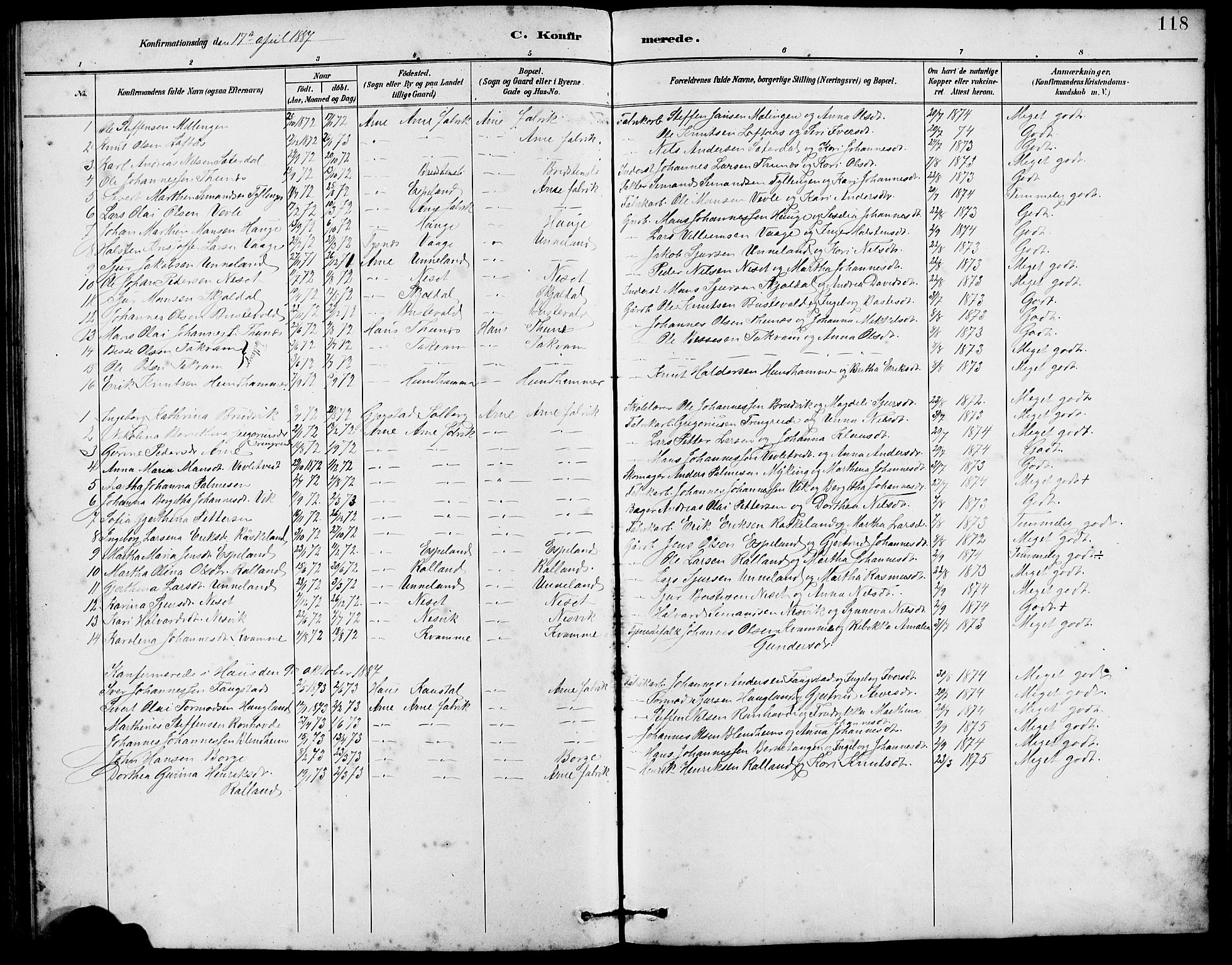 Arna Sokneprestembete, SAB/A-74001/H/Ha/Hab: Parish register (copy) no. A 3, 1887-1897, p. 118