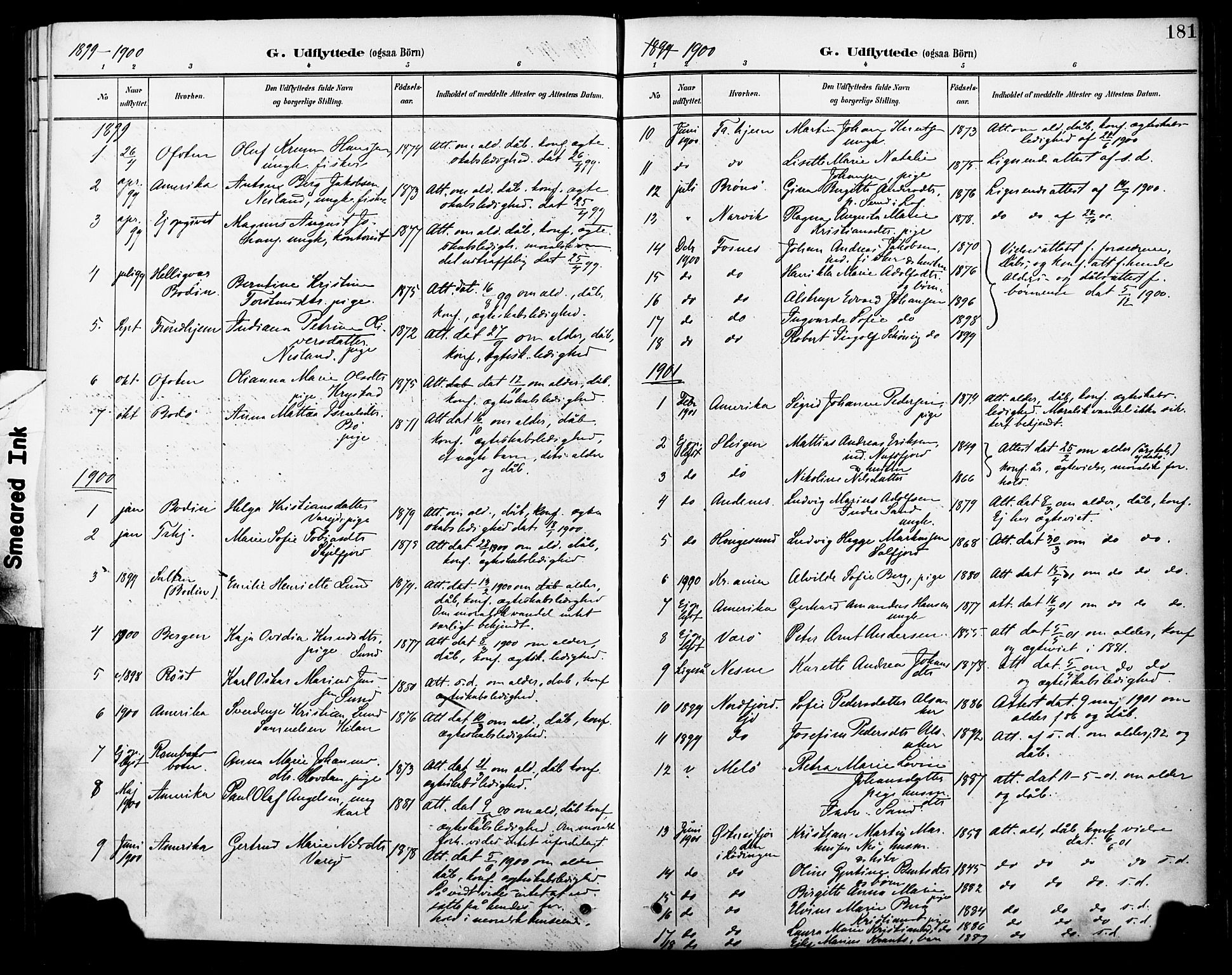 Ministerialprotokoller, klokkerbøker og fødselsregistre - Nordland, SAT/A-1459/885/L1205: Parish register (official) no. 885A06, 1892-1905, p. 181
