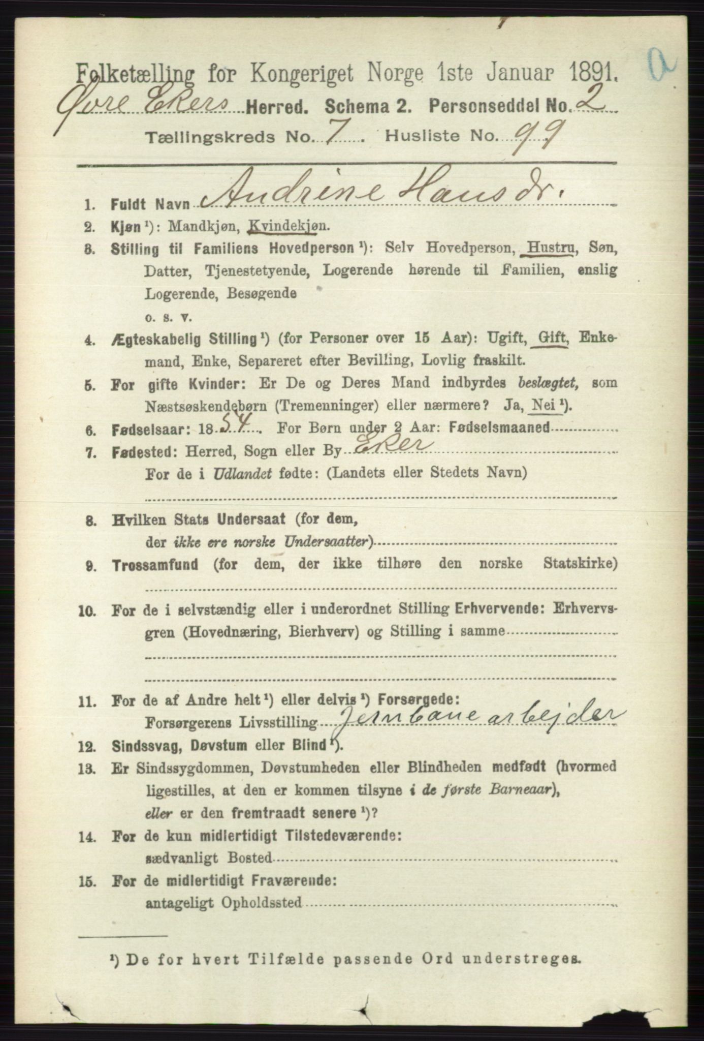 RA, 1891 census for 0624 Øvre Eiker, 1891, p. 3064