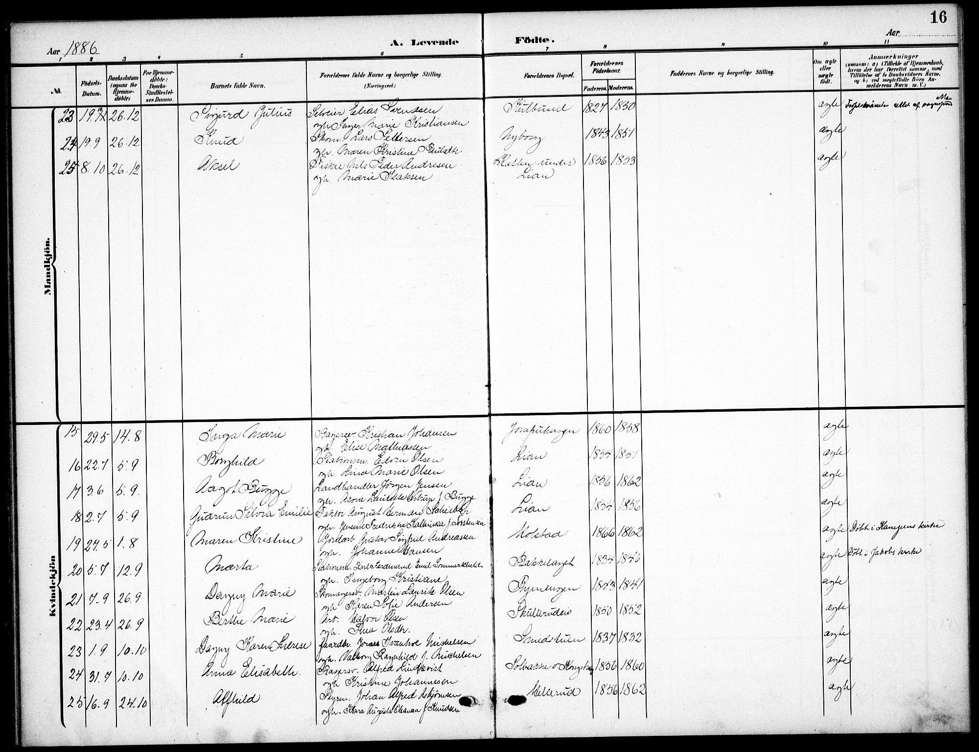 Nordstrand prestekontor Kirkebøker, AV/SAO-A-10362a/F/Fa/L0000: Parish register (official) no.  0, 1881-1900, p. 16