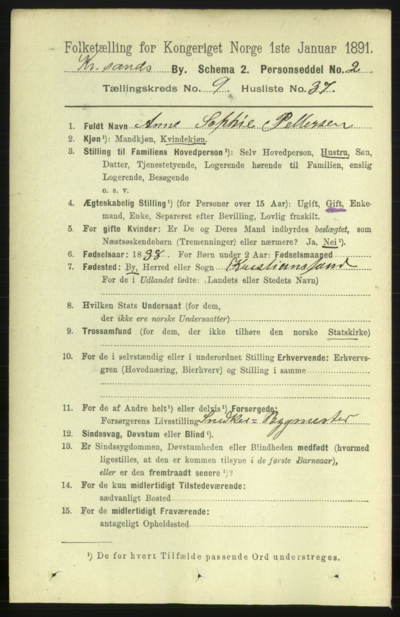 RA, 1891 census for 1001 Kristiansand, 1891, p. 5281