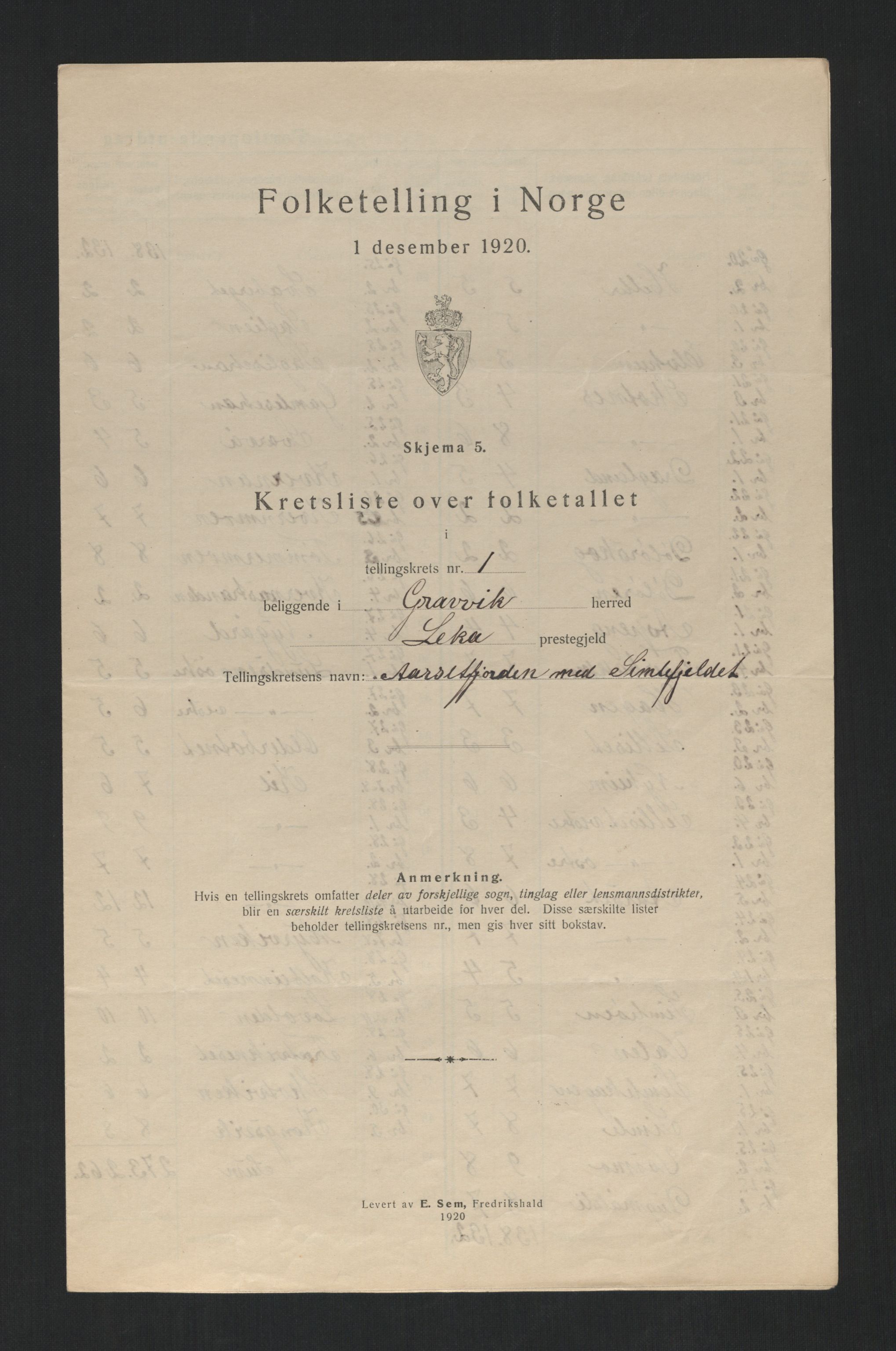 SAT, 1920 census for Gravvik, 1920, p. 7