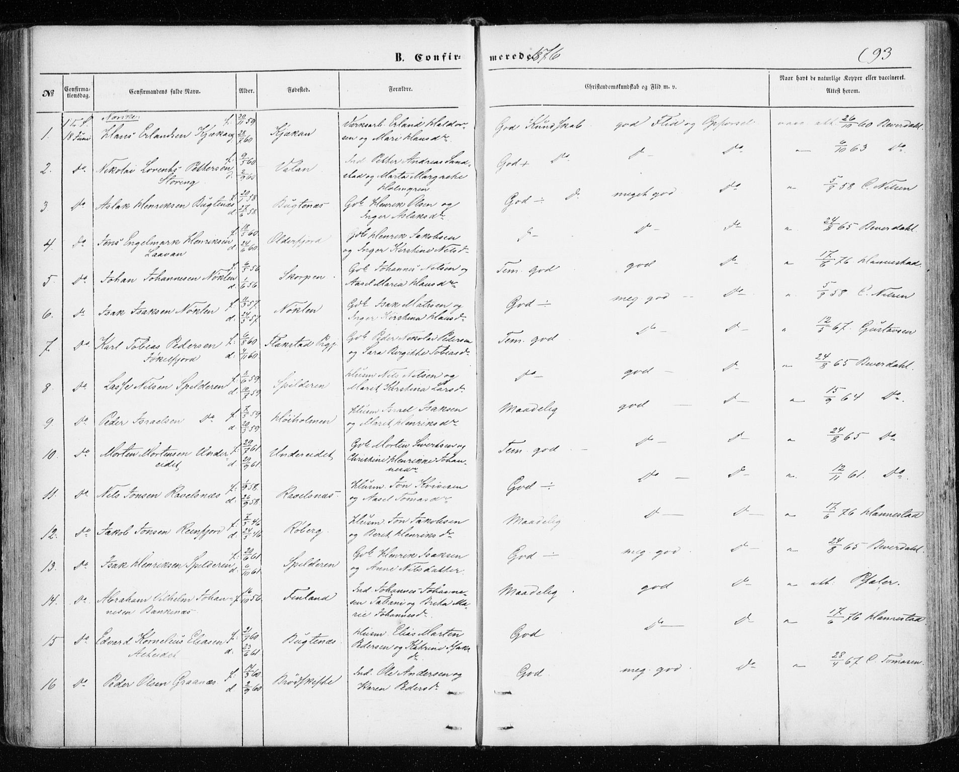 Skjervøy sokneprestkontor, SATØ/S-1300/H/Ha/Haa/L0011kirke: Parish register (official) no. 11, 1861-1877, p. 93