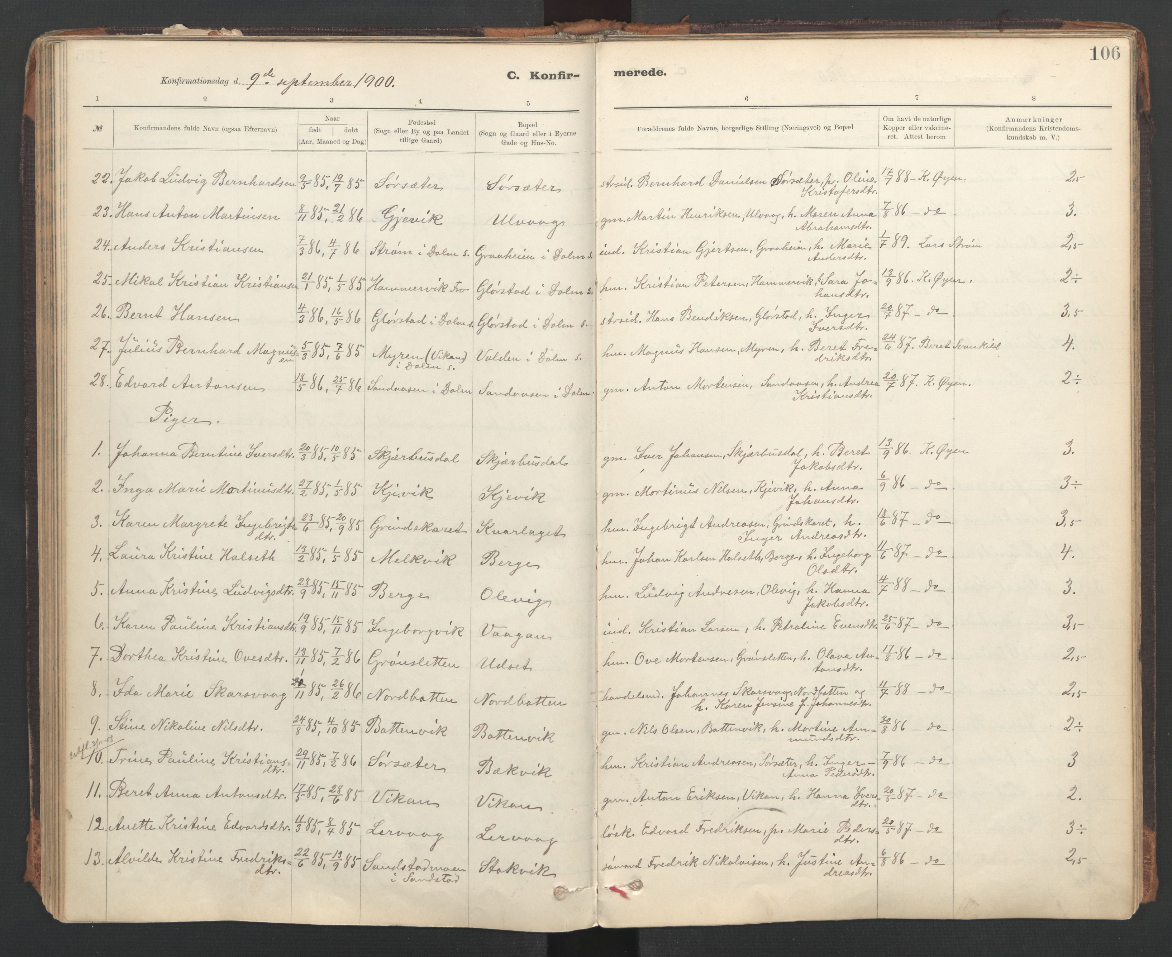 Ministerialprotokoller, klokkerbøker og fødselsregistre - Sør-Trøndelag, SAT/A-1456/637/L0559: Parish register (official) no. 637A02, 1899-1923, p. 106