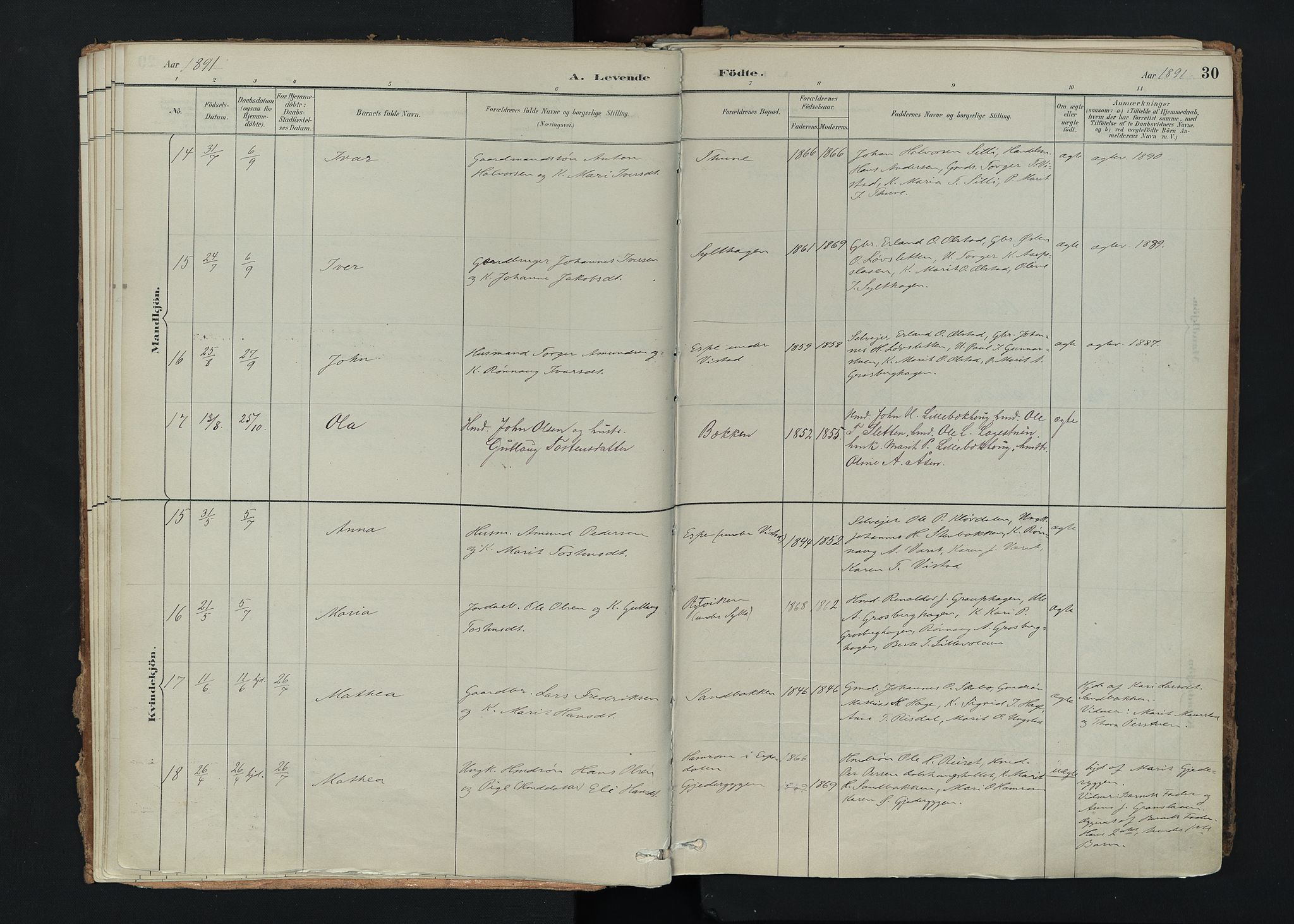 Nord-Fron prestekontor, SAH/PREST-080/H/Ha/Haa/L0005: Parish register (official) no. 5, 1884-1914, p. 30