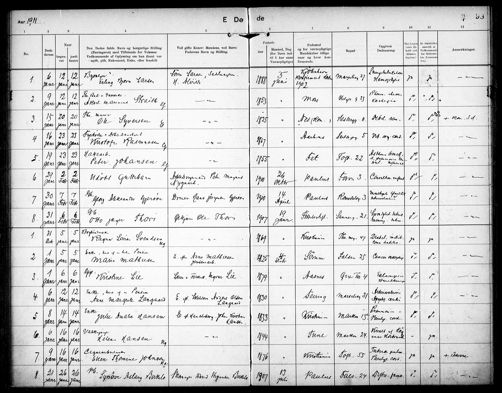 Paulus prestekontor Kirkebøker, AV/SAO-A-10871/F/Fa/L0018: Parish register (official) no. 18, 1906-1915, p. 98