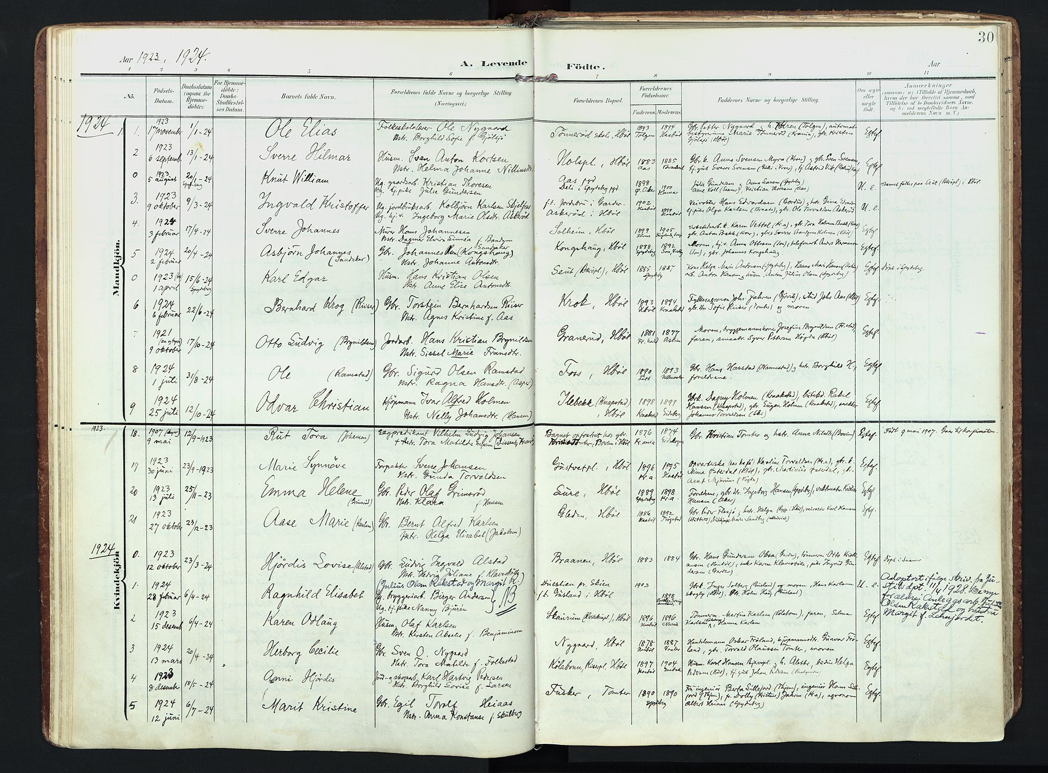 Hobøl prestekontor Kirkebøker, AV/SAO-A-2002/F/Fa/L0006: Parish register (official) no. I 6, 1905-1927, p. 30