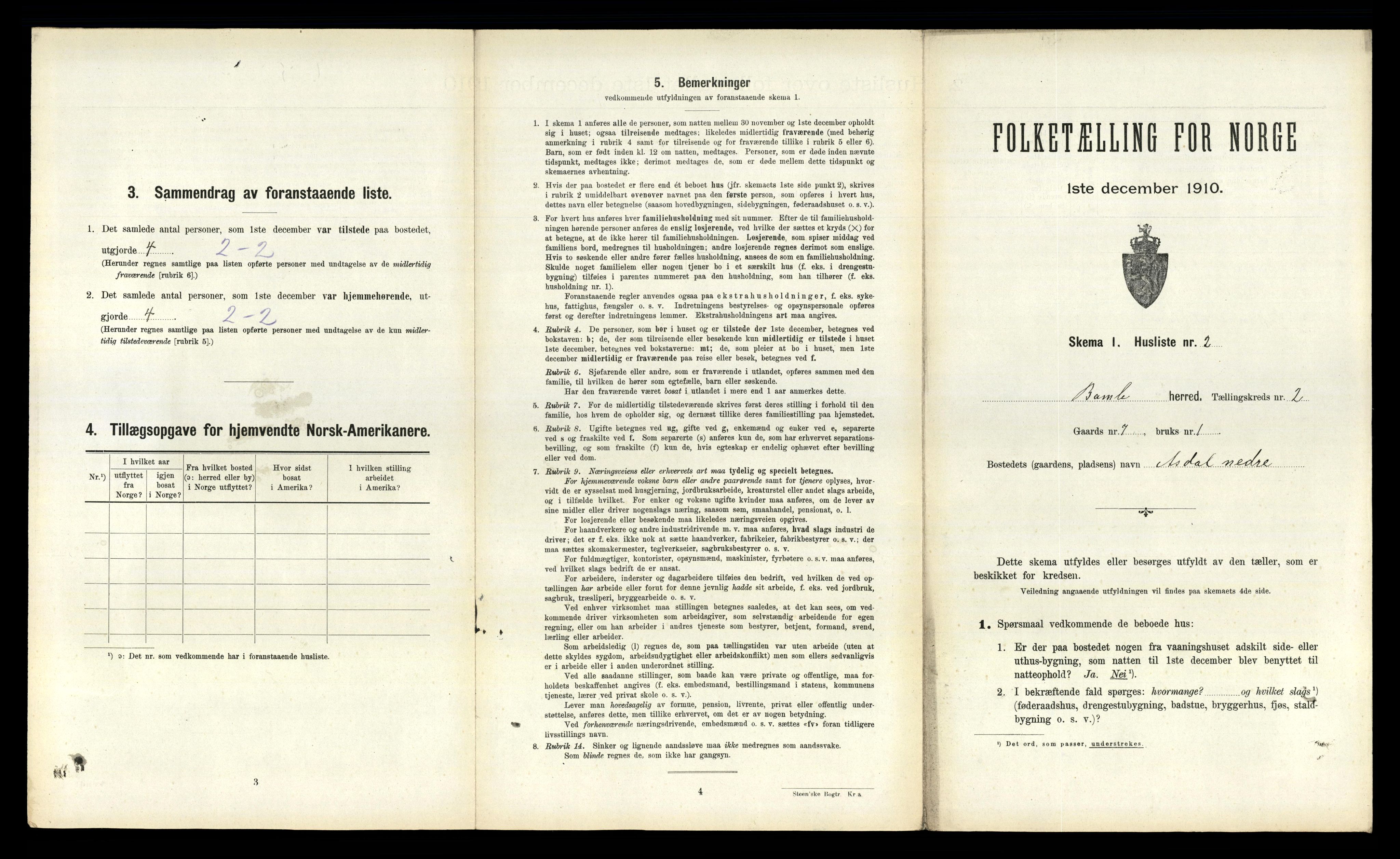 RA, 1910 census for Bamble, 1910, p. 364