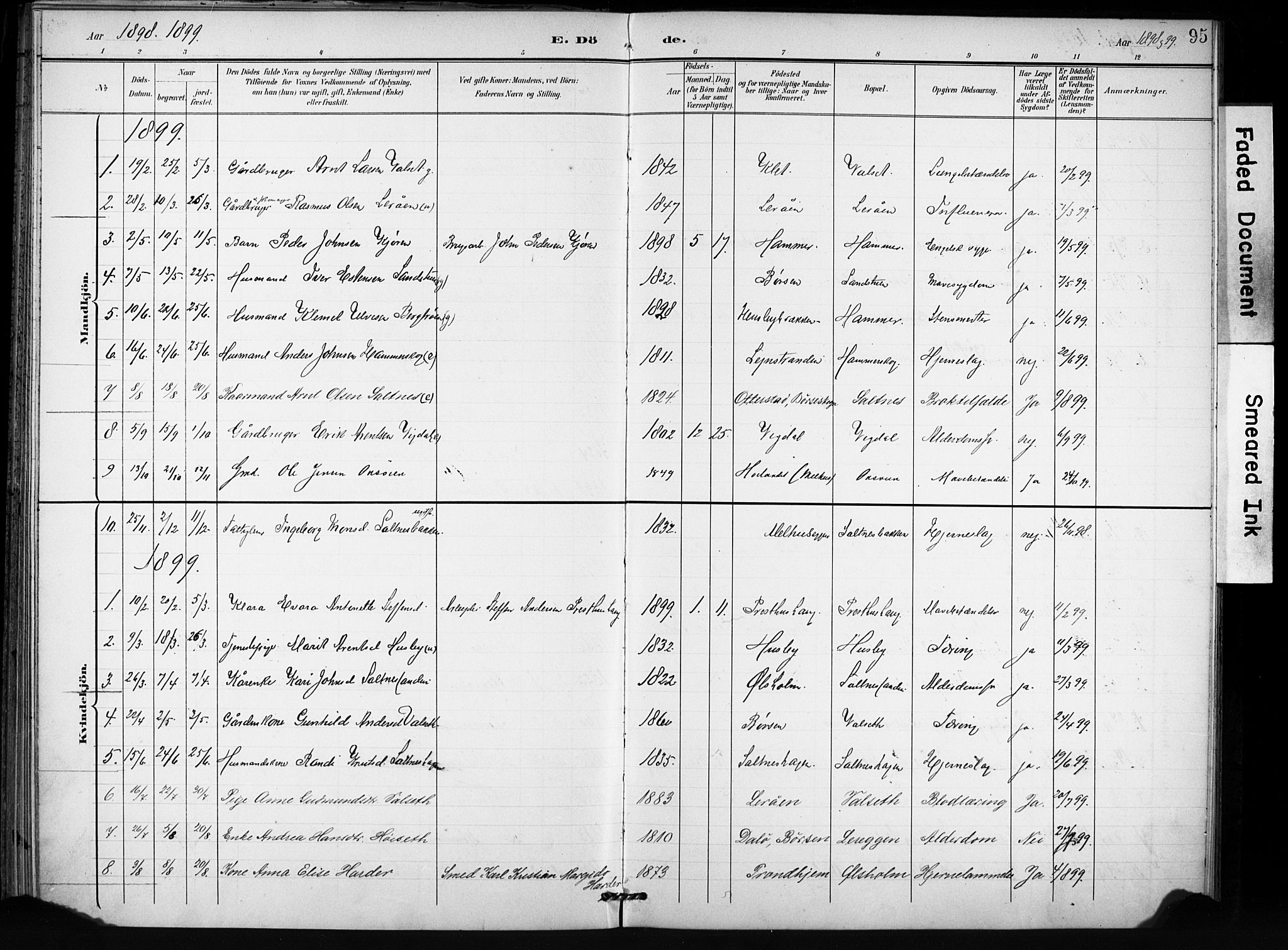 Ministerialprotokoller, klokkerbøker og fødselsregistre - Sør-Trøndelag, SAT/A-1456/666/L0787: Parish register (official) no. 666A05, 1895-1908, p. 95