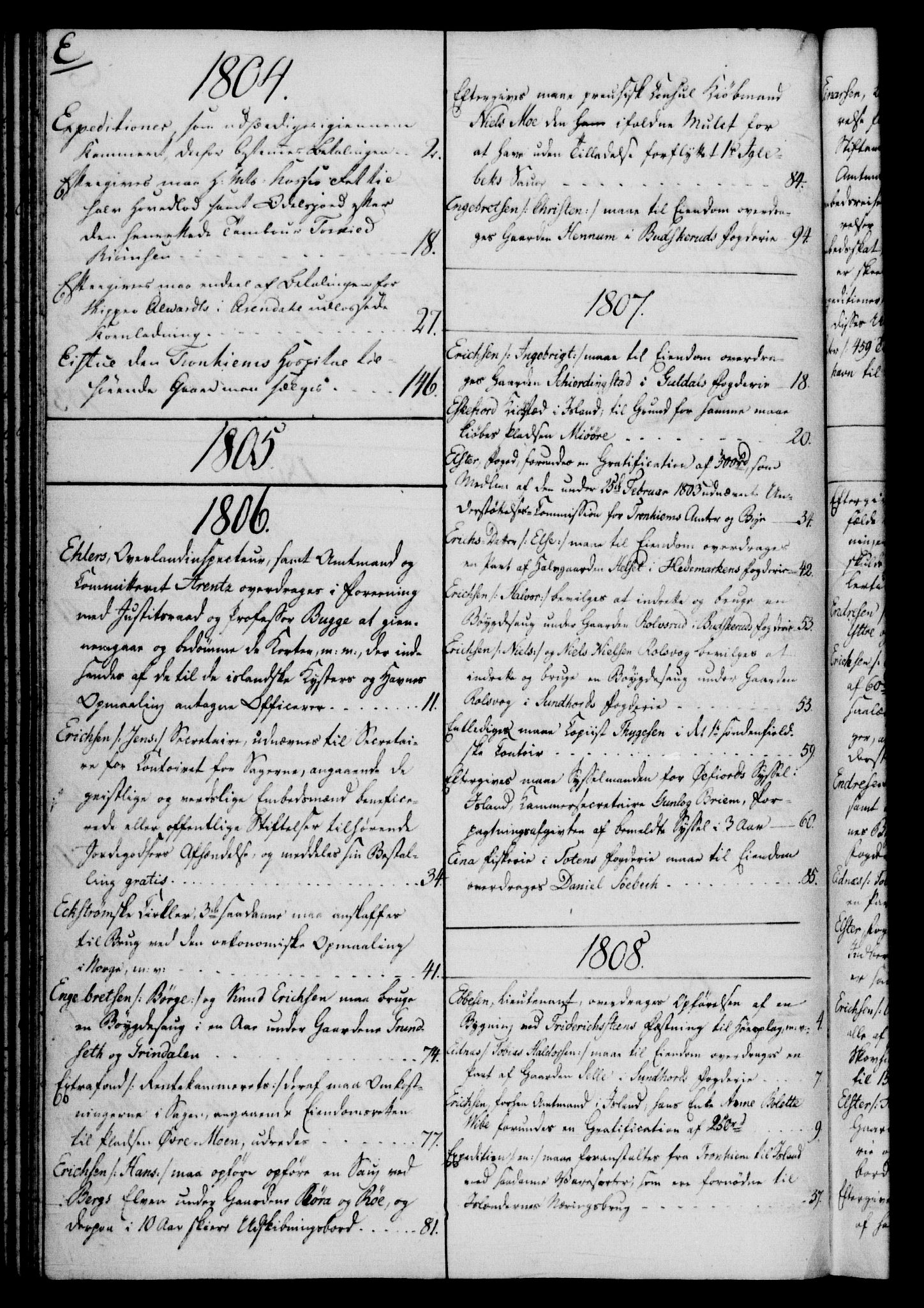 Rentekammeret, Kammerkanselliet, RA/EA-3111/G/Gf/Gfb/L0016: Register til norske relasjons- og resolusjonsprotokoller (merket RK 52.111), 1801-1814, p. 55