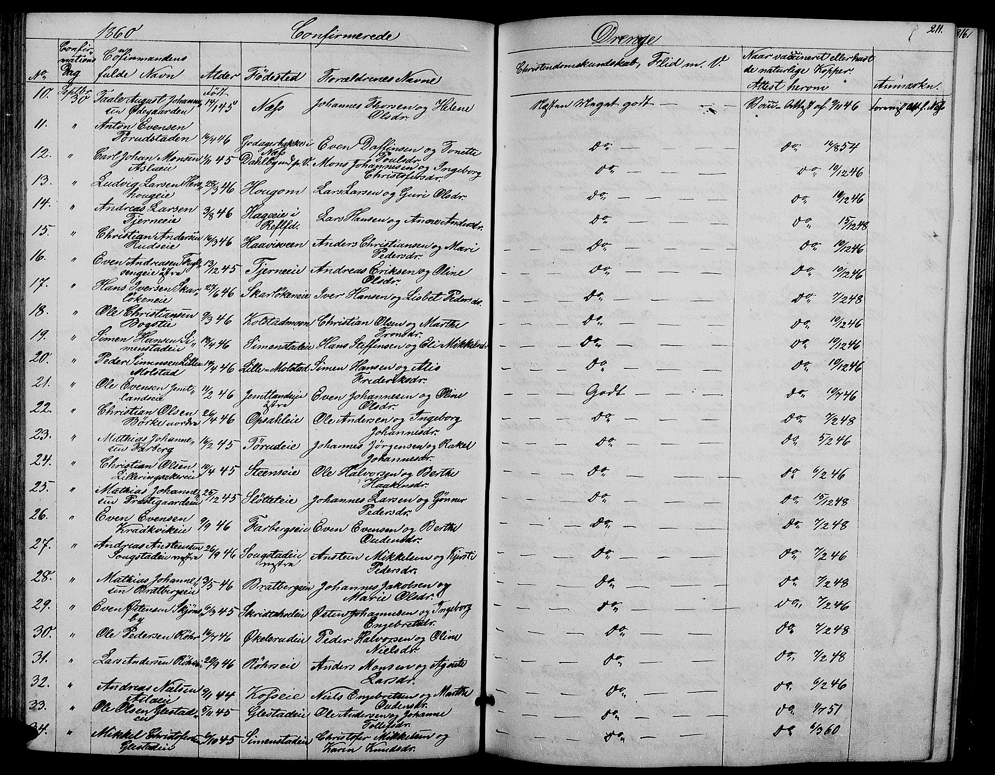 Ringsaker prestekontor, AV/SAH-PREST-014/L/La/L0006: Parish register (copy) no. 6, 1851-1860, p. 211