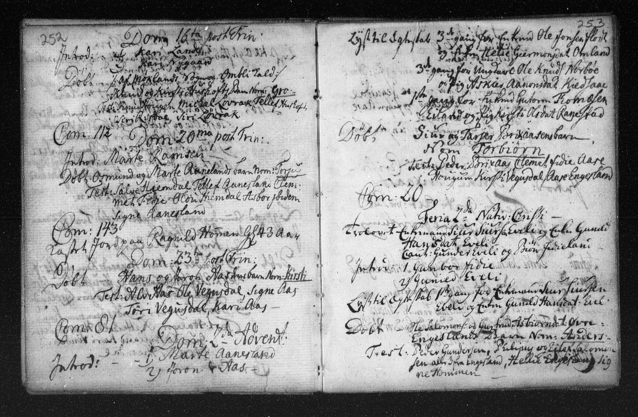 Herefoss sokneprestkontor, AV/SAK-1111-0019/F/Fa/Fab/L0001: Parish register (official) no. A 1, 1704-1779, p. 252-253