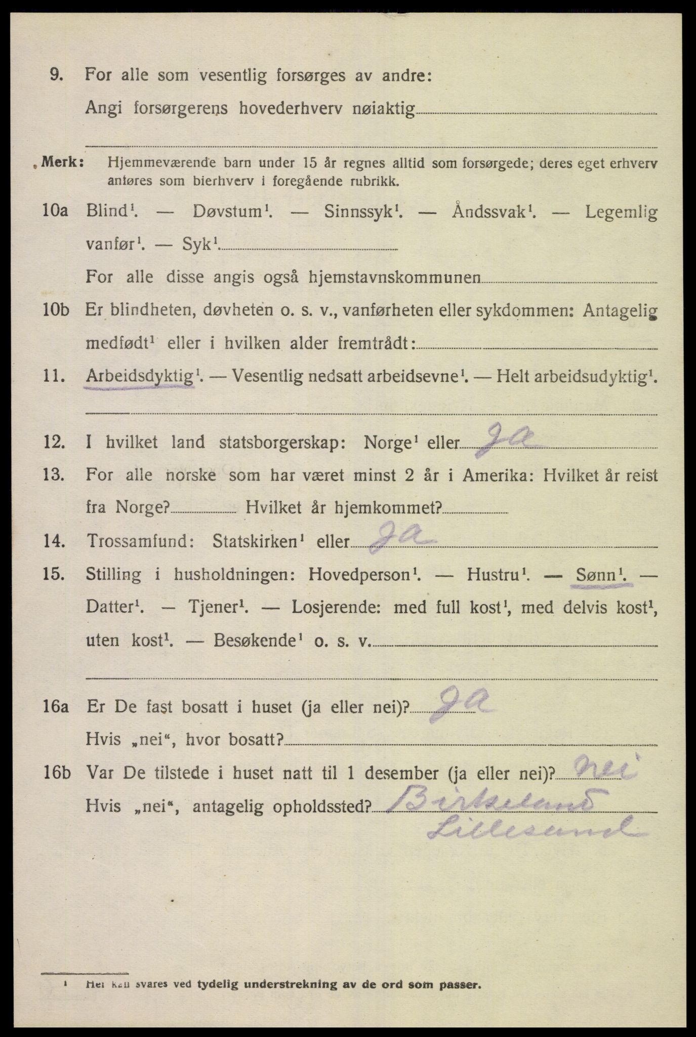 SAK, 1920 census for Spangereid, 1920, p. 846