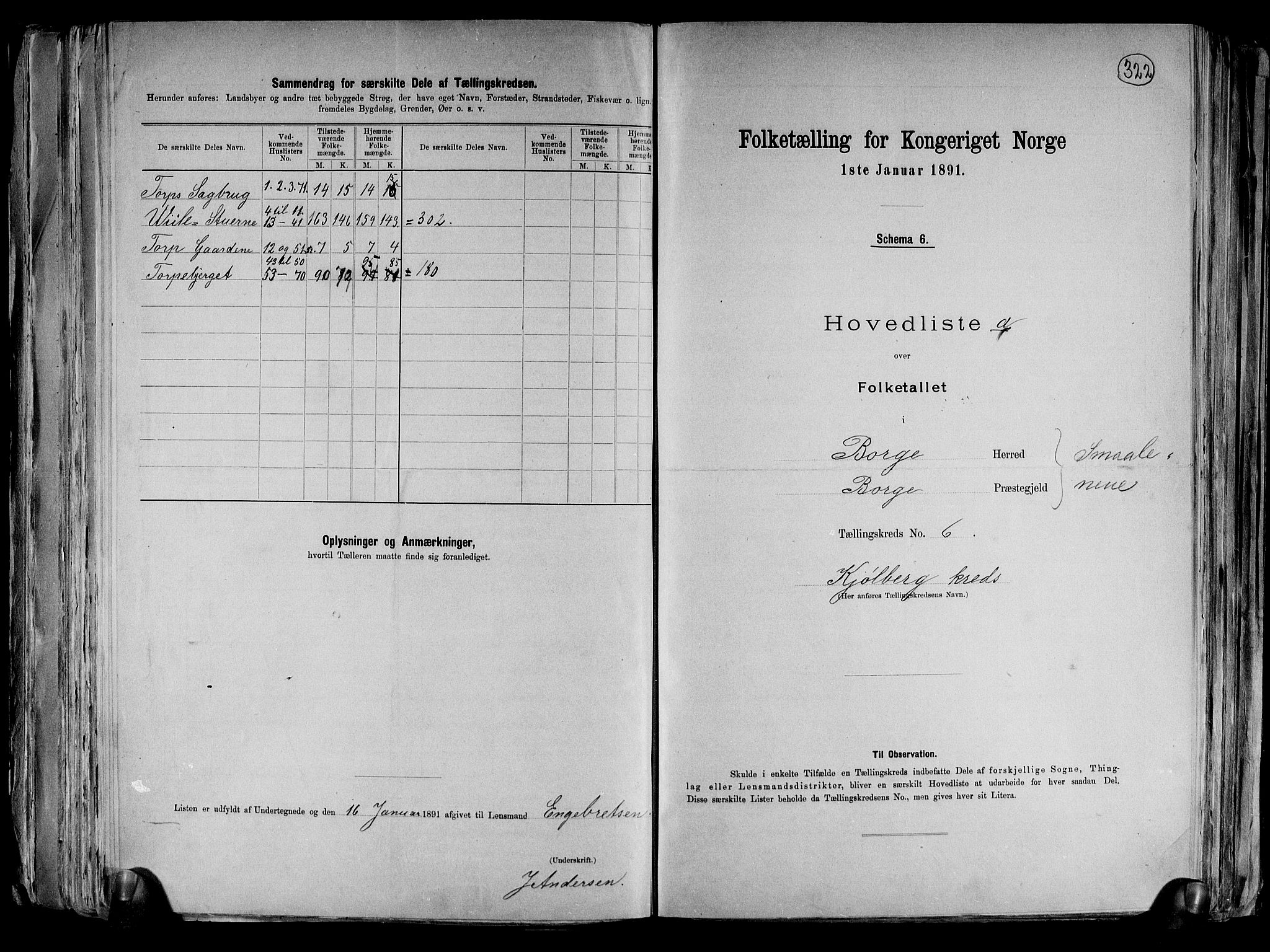 RA, 1891 census for 0113 Borge, 1891, p. 14